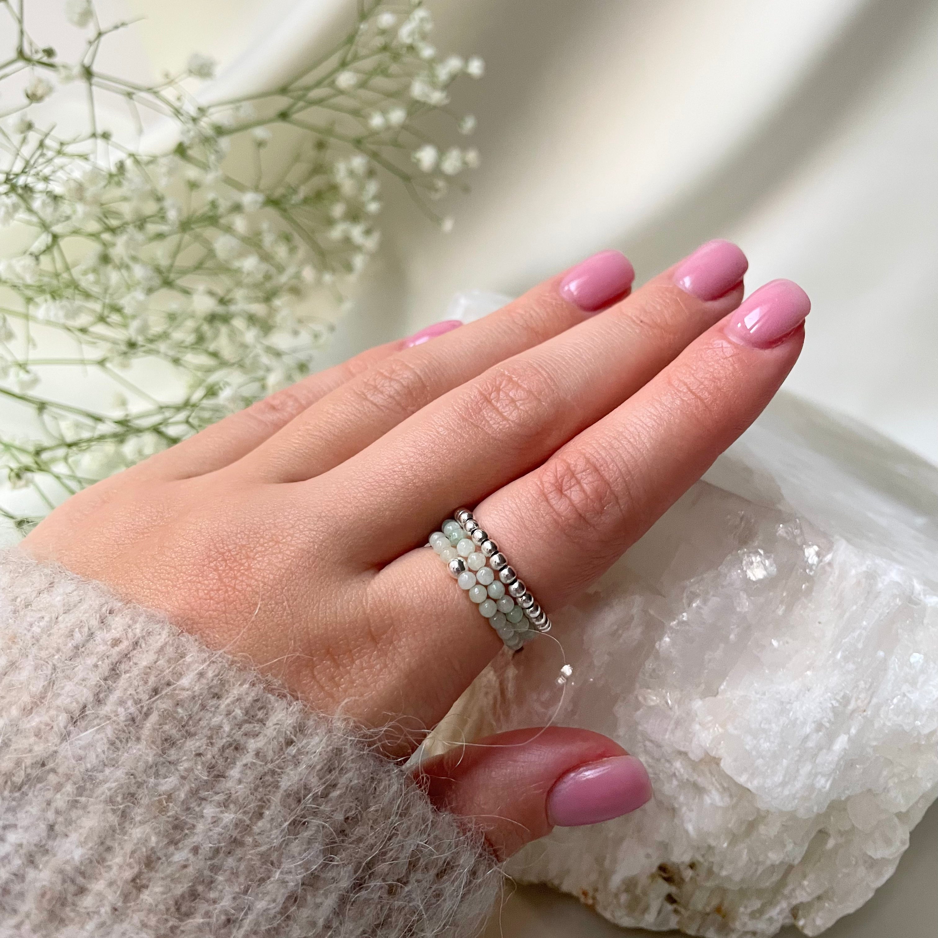 Burma Jade 2mm stretch ring by Oberia Jewelry