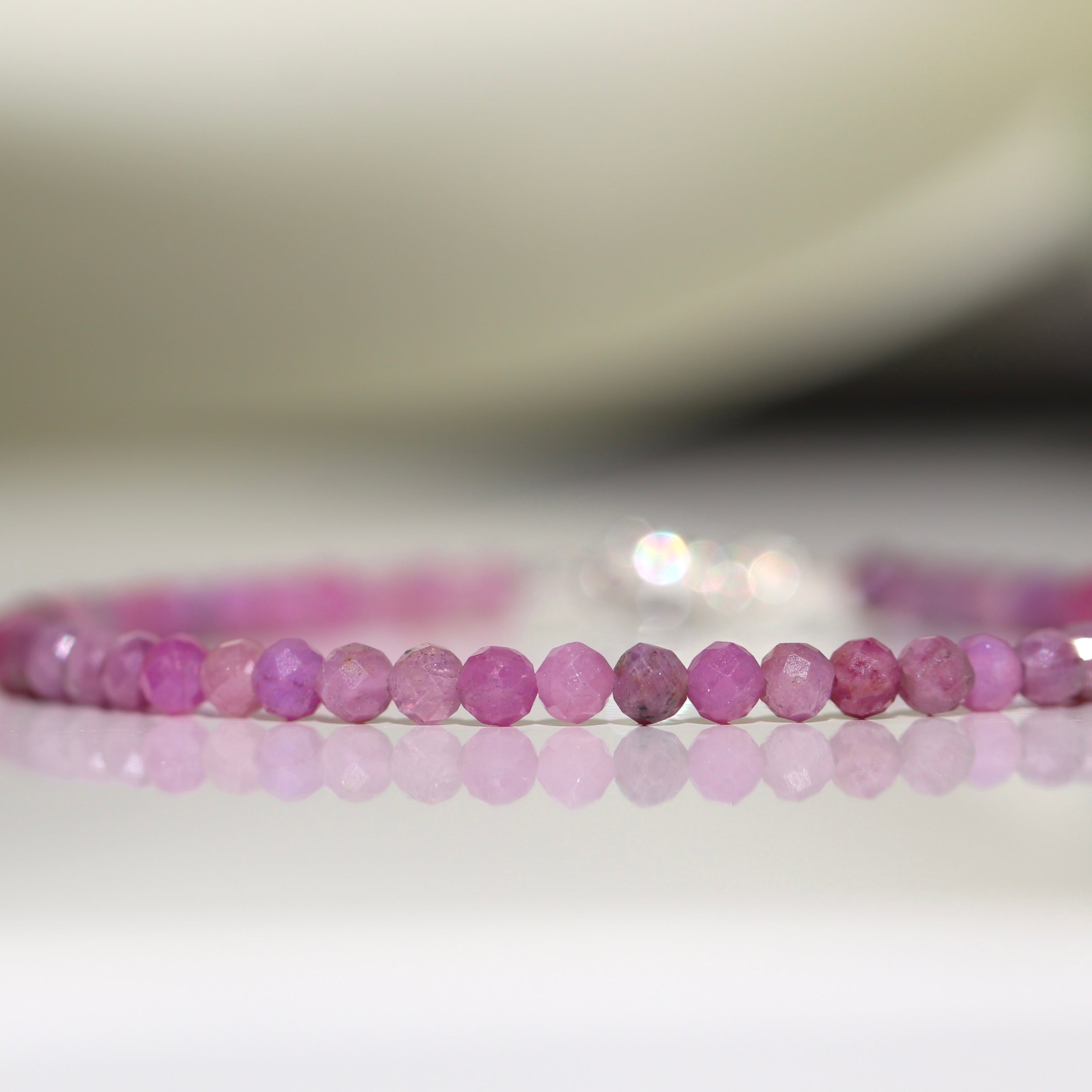 Dainty 3mm Pink Ruby bracelet, timeless handmade jewelry from Oberia Jewelry