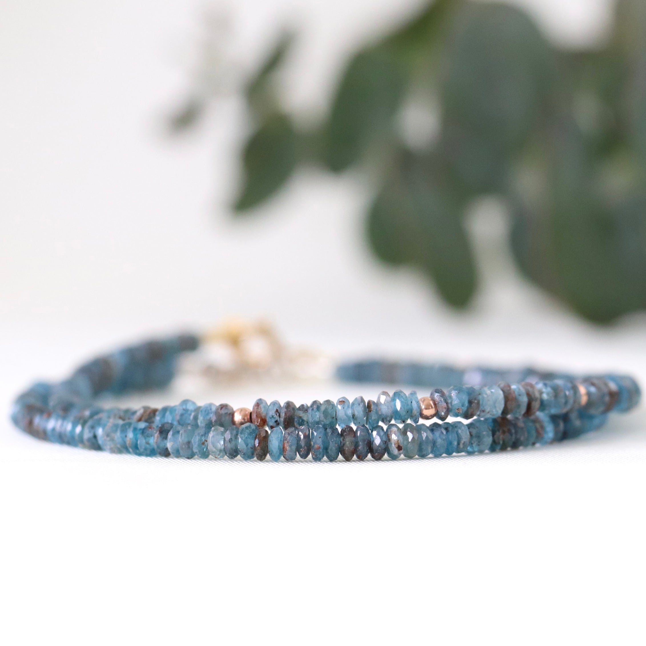 Dainty Dark Teal Kyanite bracelet, elegant handcrafted jewelry with natural deep hues