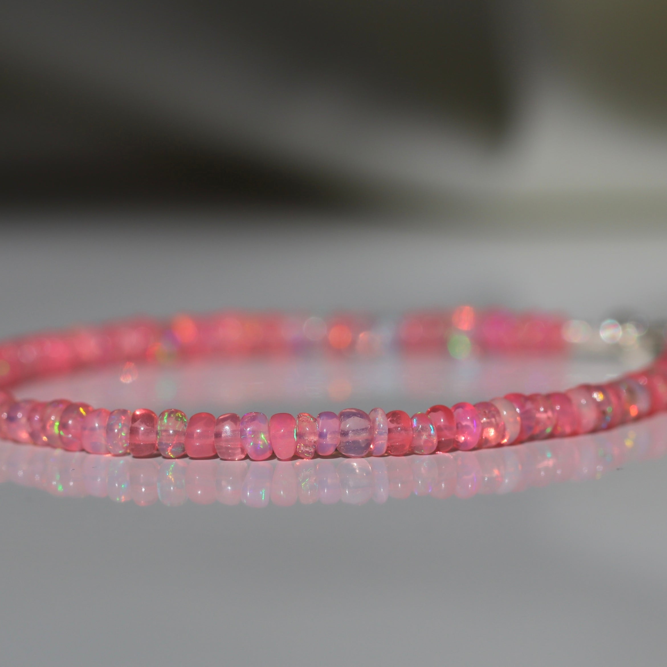 Dainty Fire Pink Opal bracelet by Oberia Jewelry