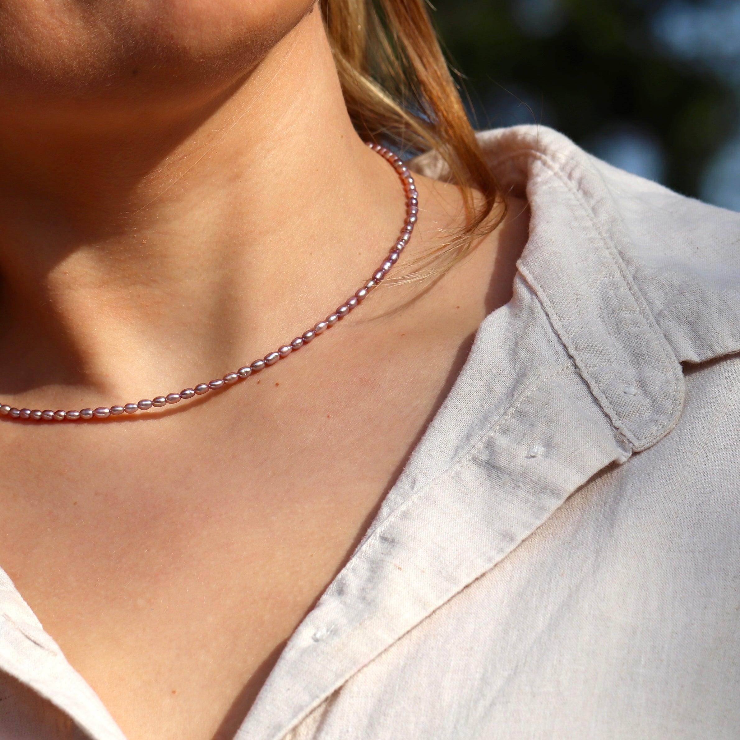 Dainty freshwater rose rice pearl necklace, handmade pink pearl jewelry for women, perfect gift for her or bridesmaid jewelry.