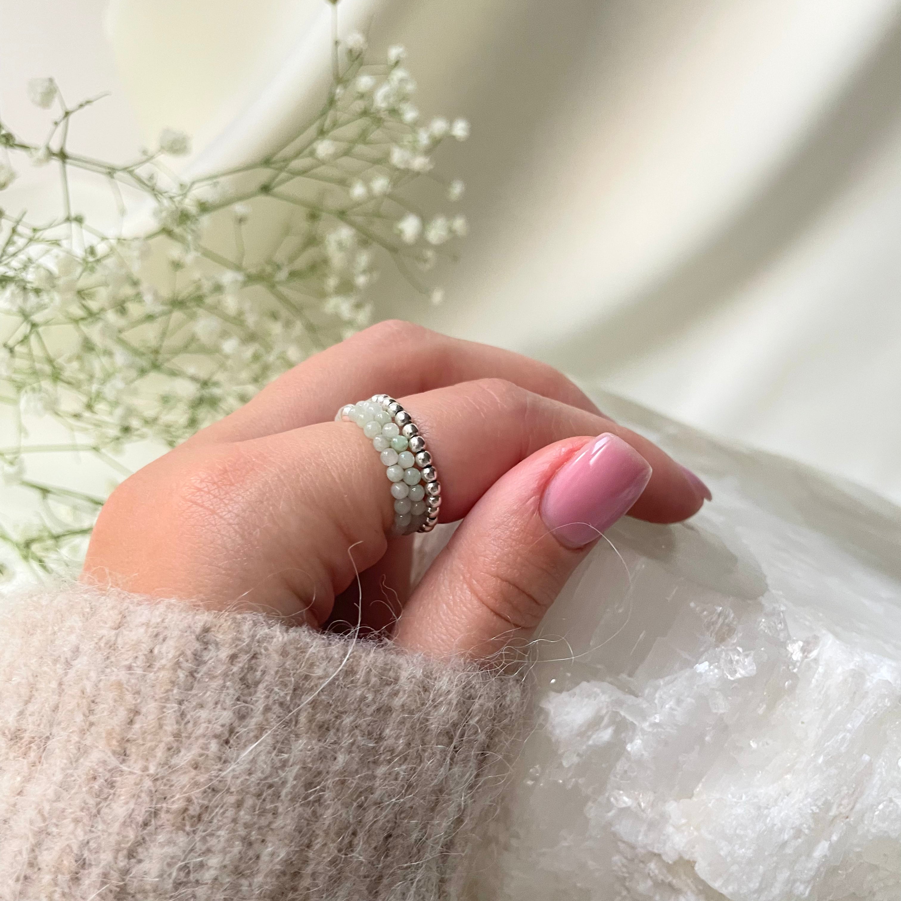 Dainty handmade 2mm Jade elastic ring