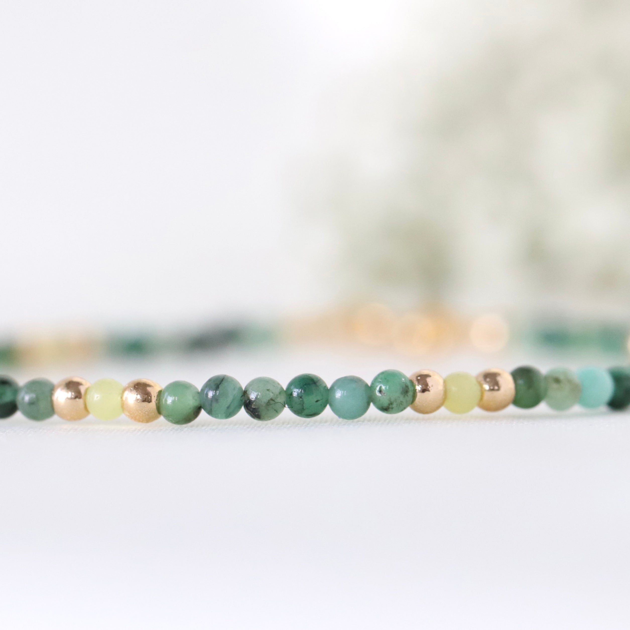 Dainty handmade Emerald and Yellow Jade bracelet