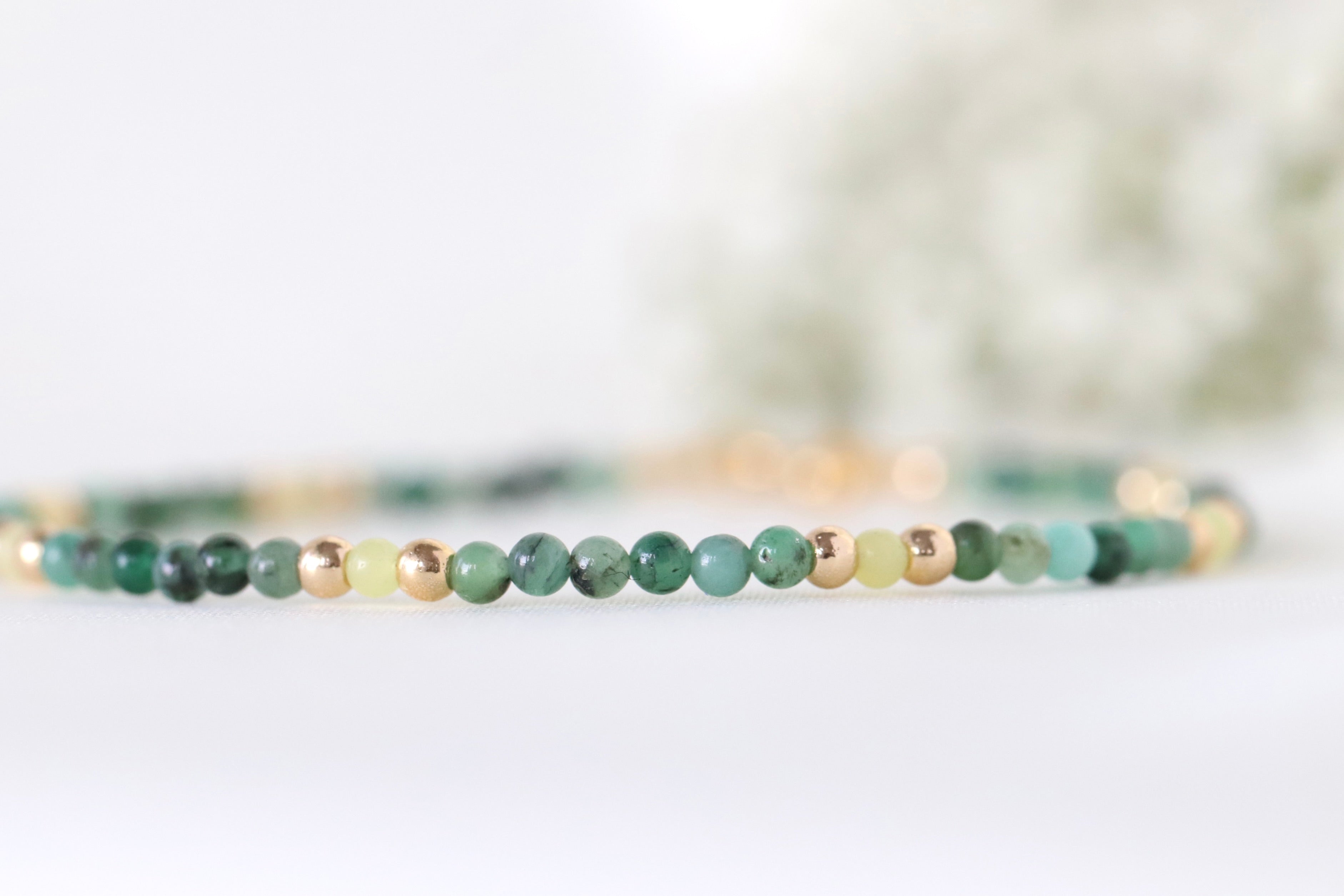 Dainty handmade Emerald and Yellow Jade bracelet