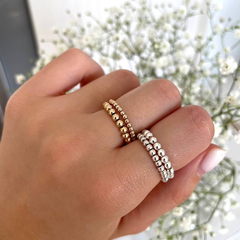 Dainty handmade gold and silver elastic ring