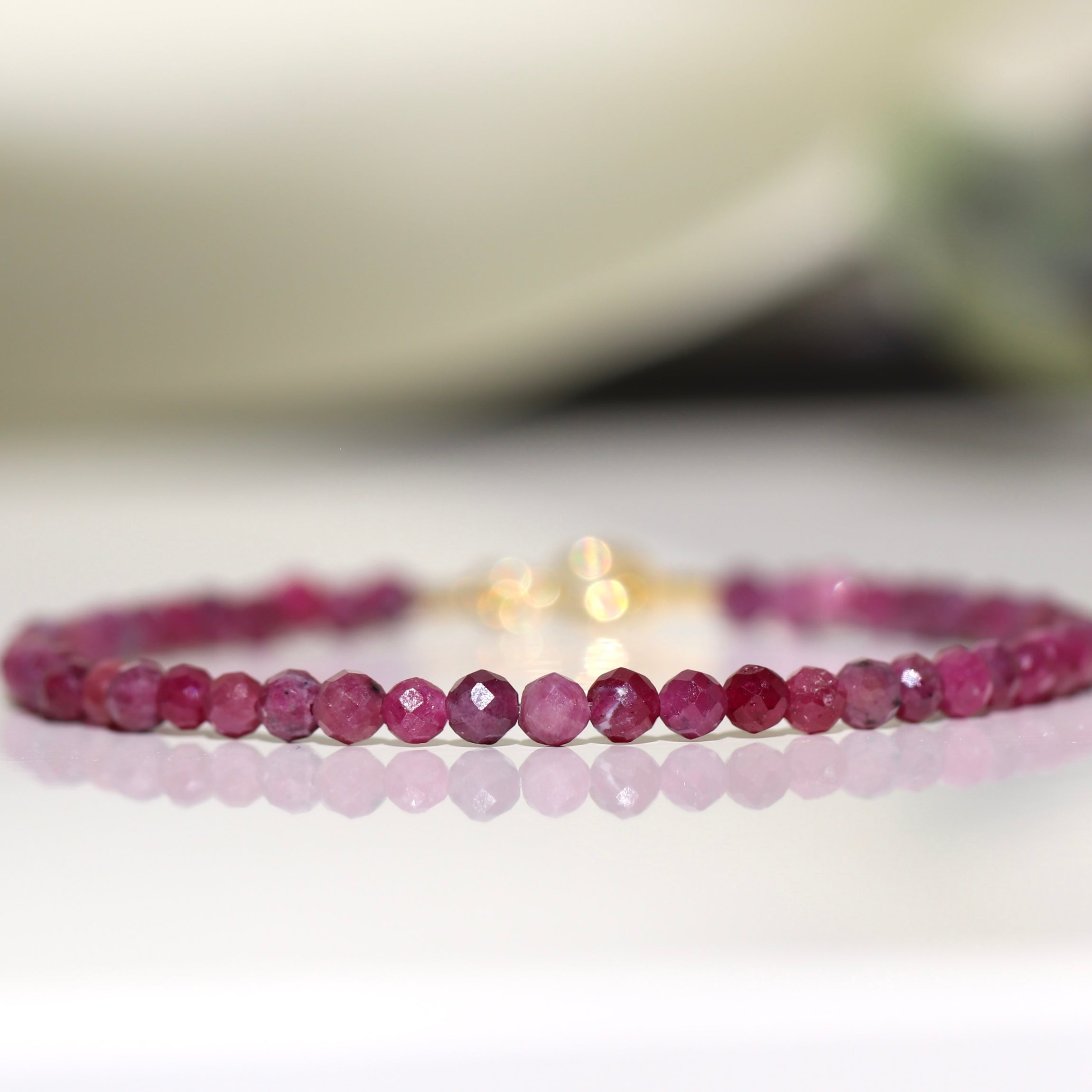 Dainty handmade Pink Red Ruby bracelet, timeless design