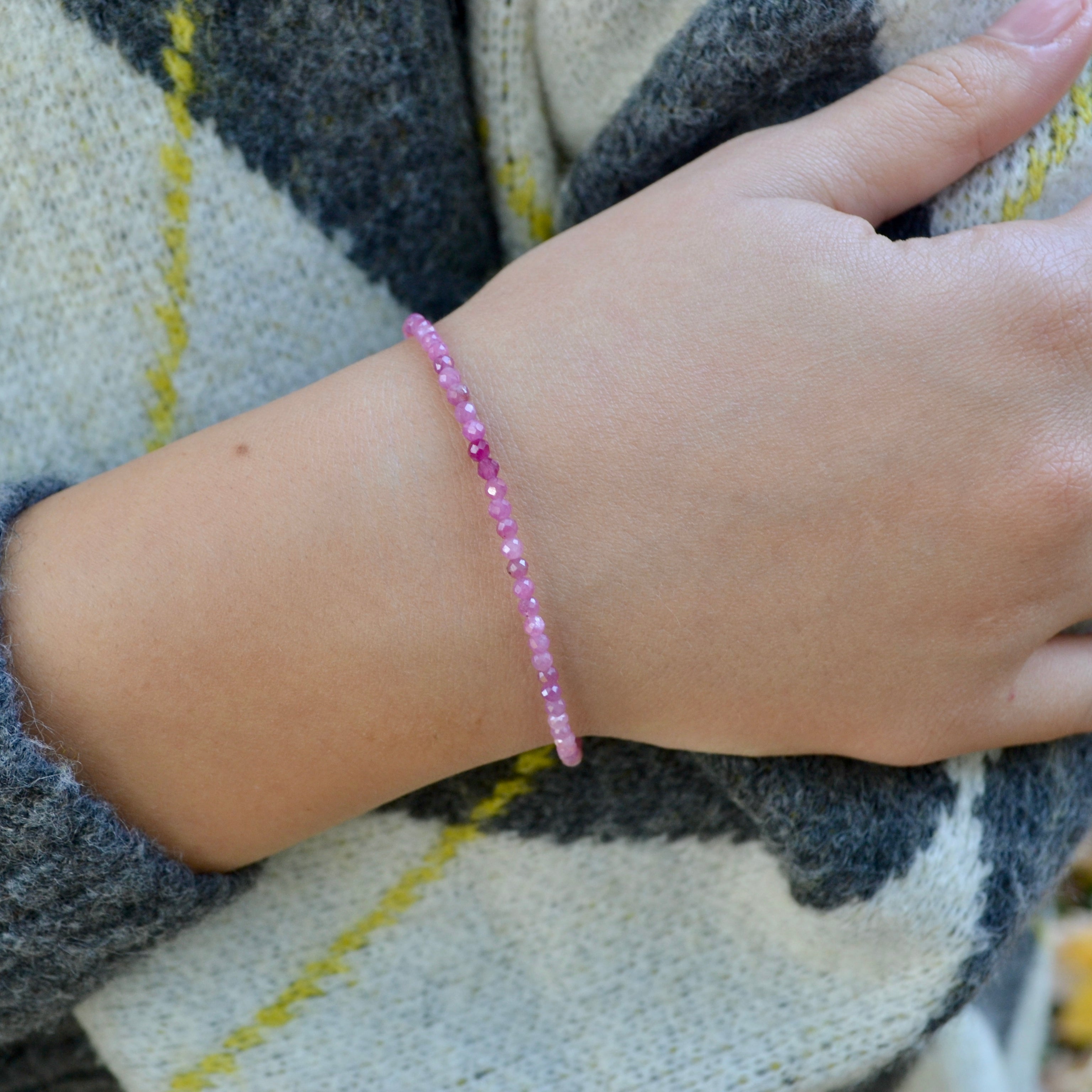Dainty handmade 3mm Pink Ruby bracelet