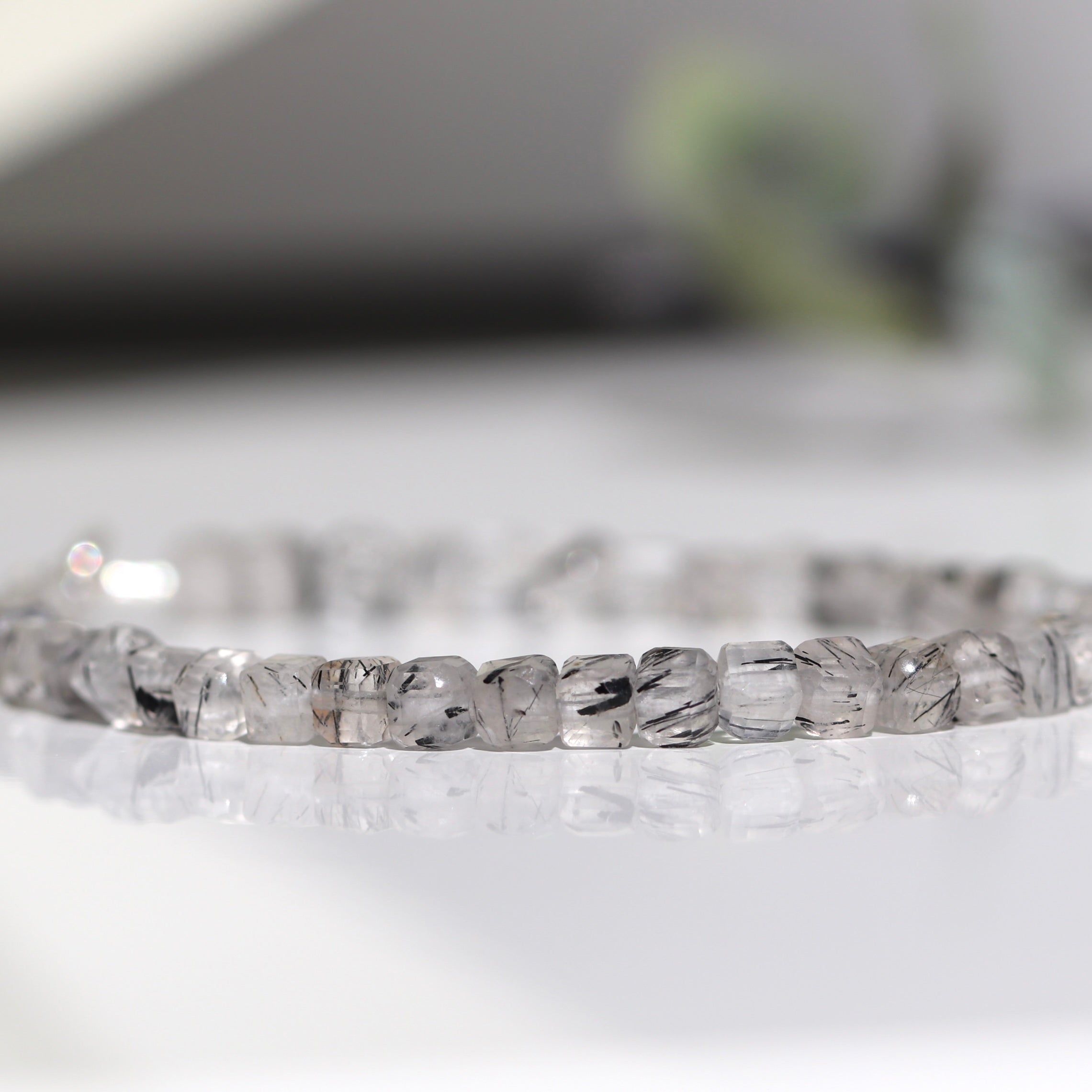 Dainty handmade Rutilated Quartz bracelet 4mm, minimalist jewelry by Oberia Jewelry