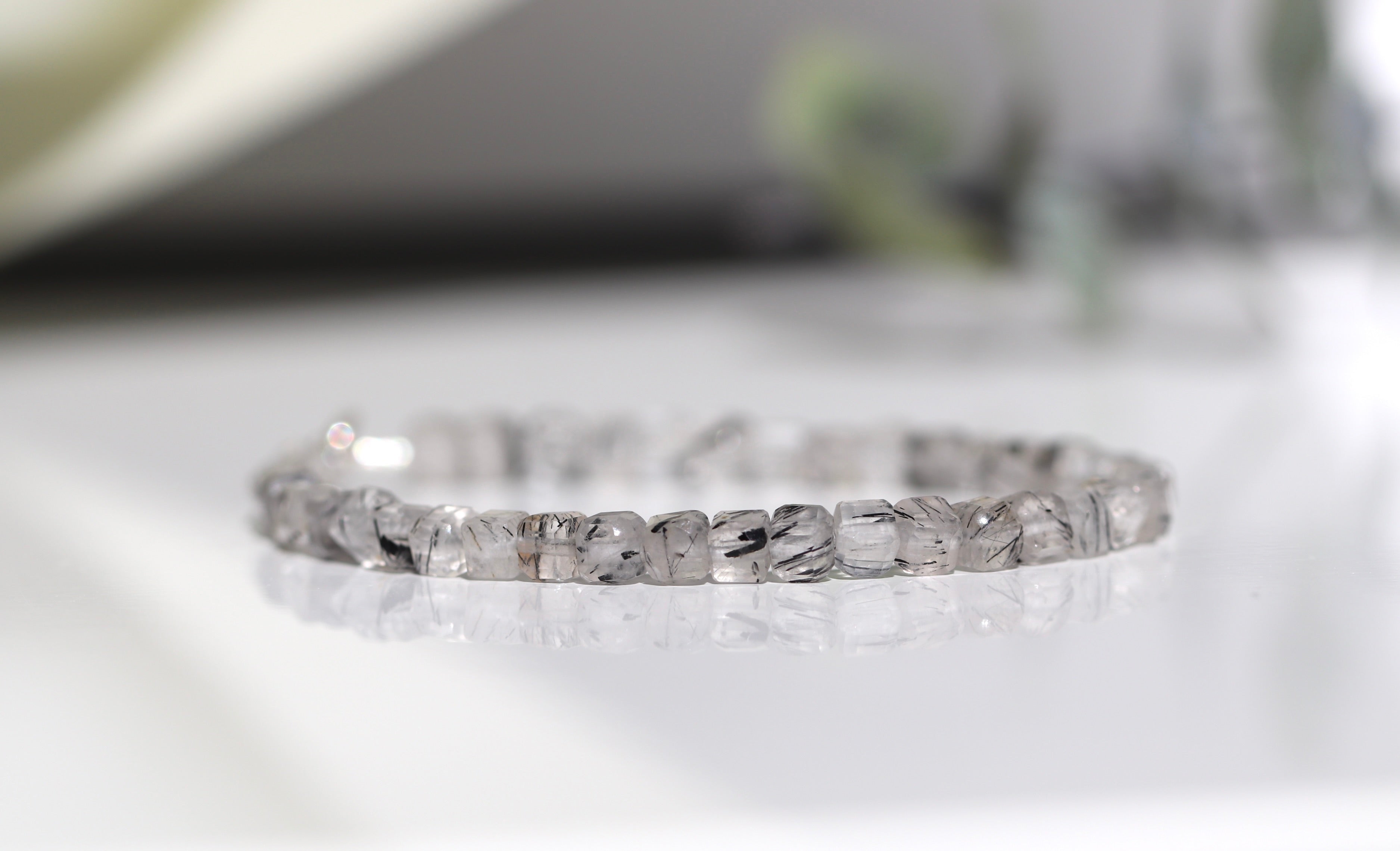 Dainty handmade Rutilated Quartz bracelet 4mm, minimalist jewelry by Oberia Jewelry