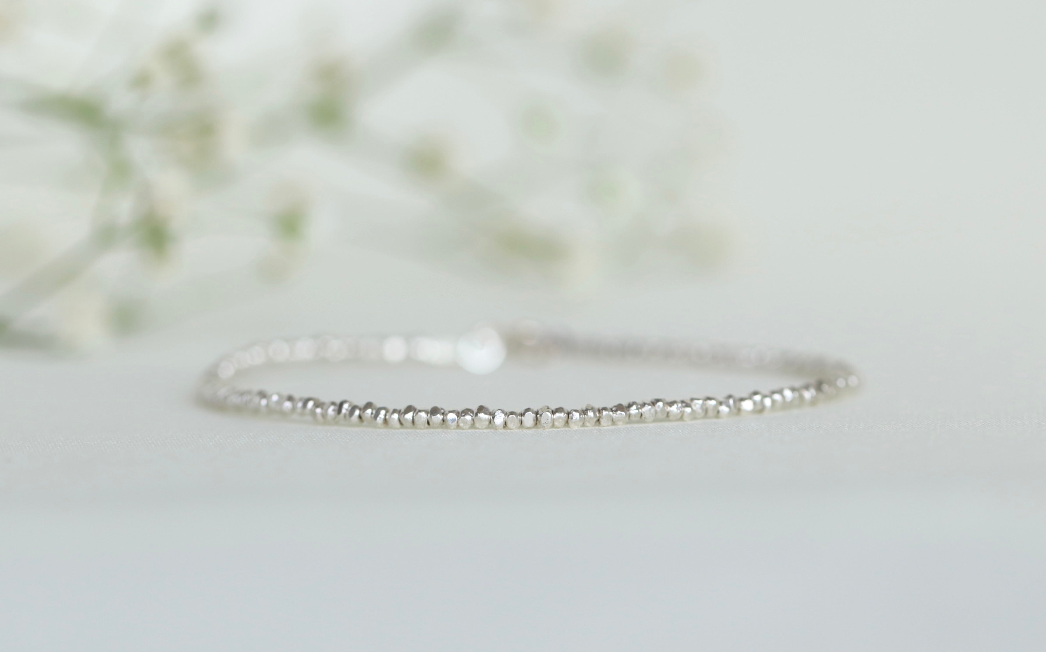 Dainty handmade silver beaded bracelet