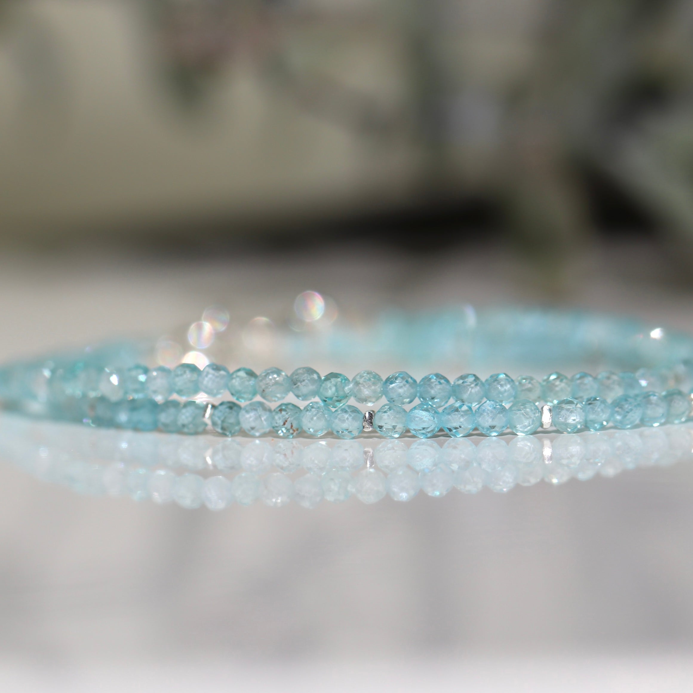 Dainty high clarity Blue Apatite bracelet by Oberia Jewelry, timeless and refined
