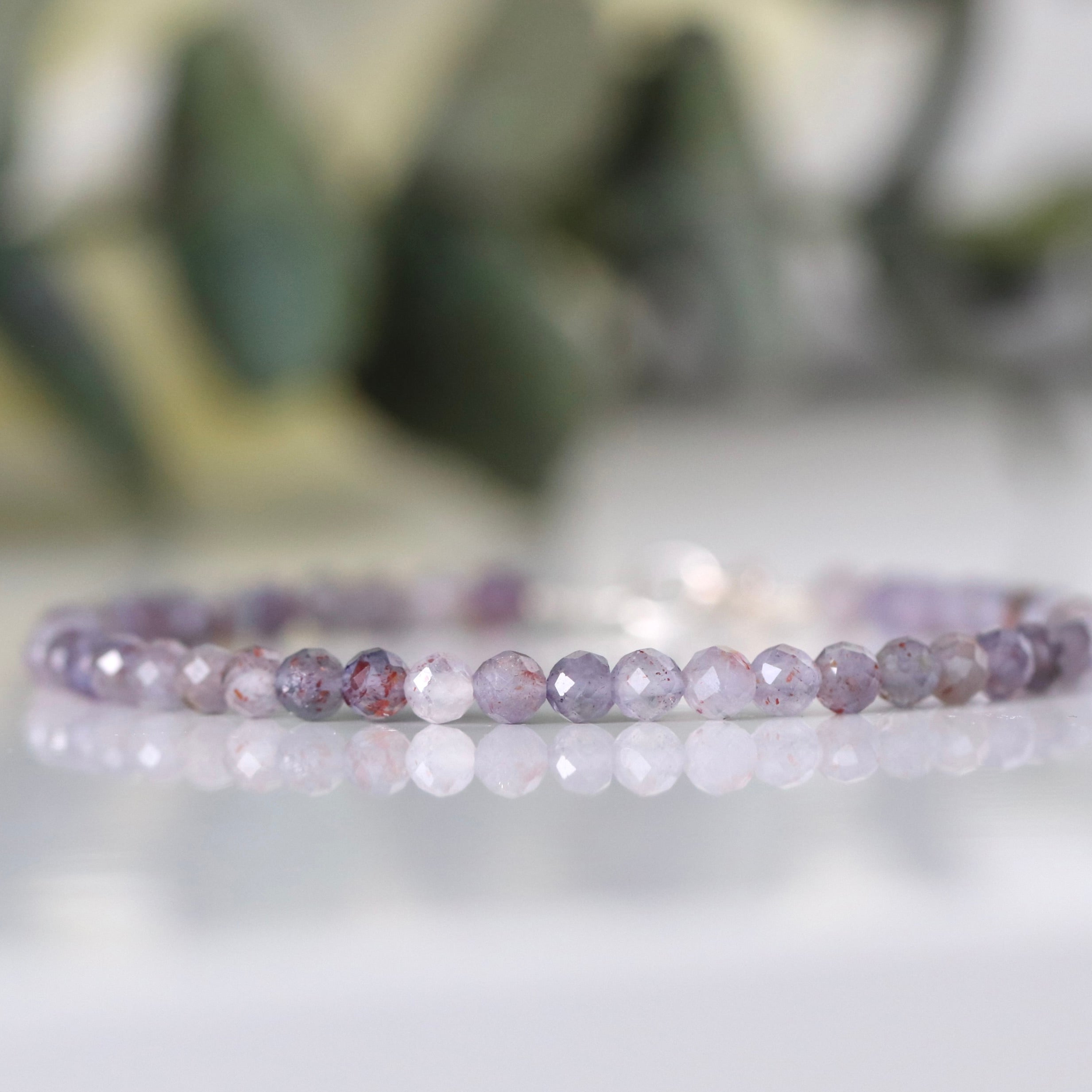 Dainty Iolite and Sunstone bracelet, unique handmade gemstone design