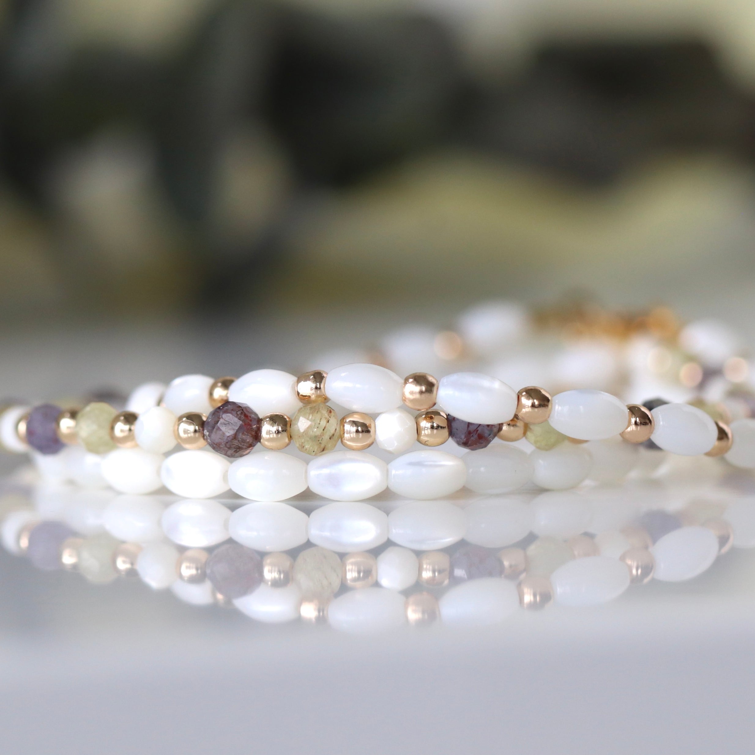 Dainty Mother of Pearl bracelet, elegant handcrafted jewelry with timeless charm