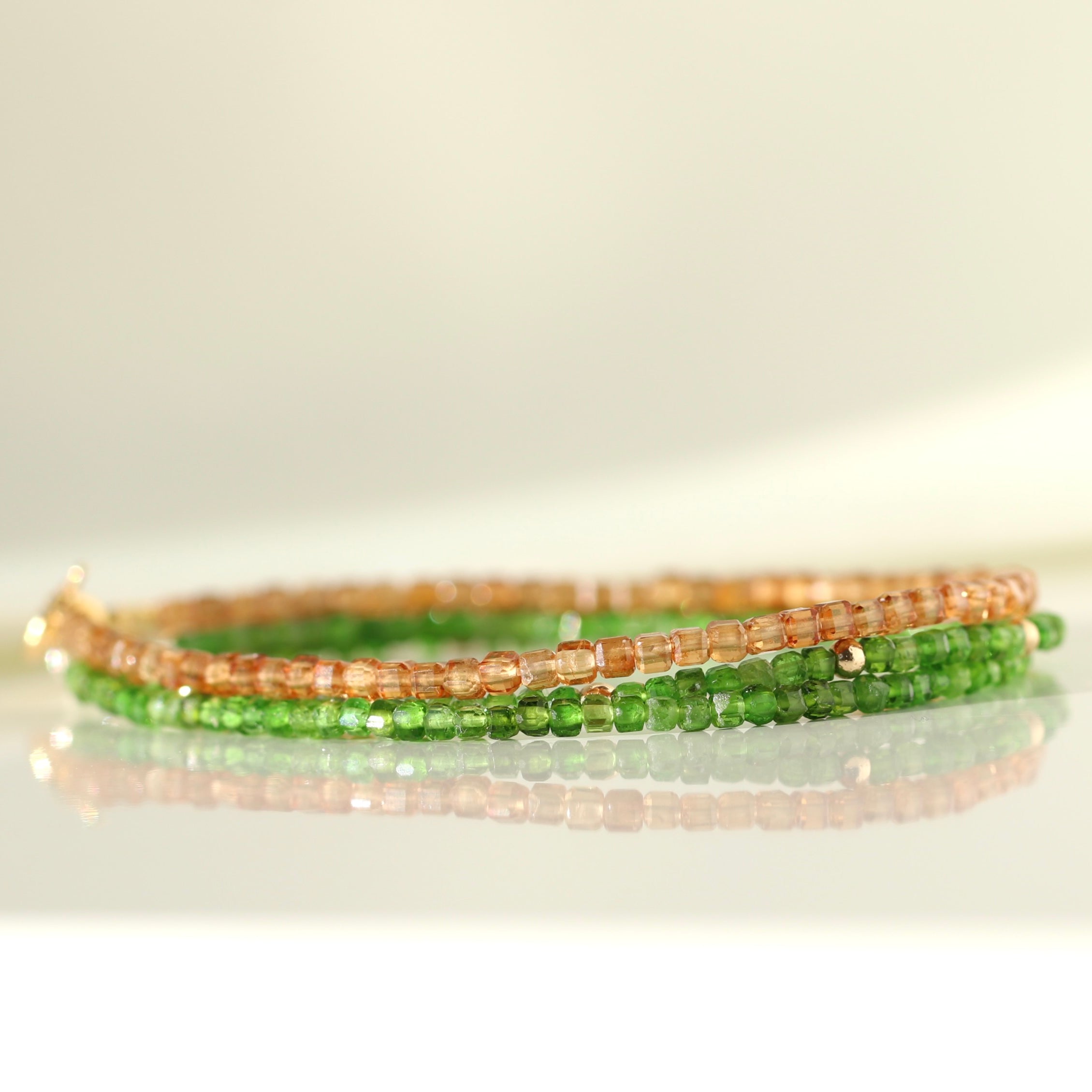 Dainty orange Garnet bracelet, timeless handmade jewelry design from Oberia Jewelry