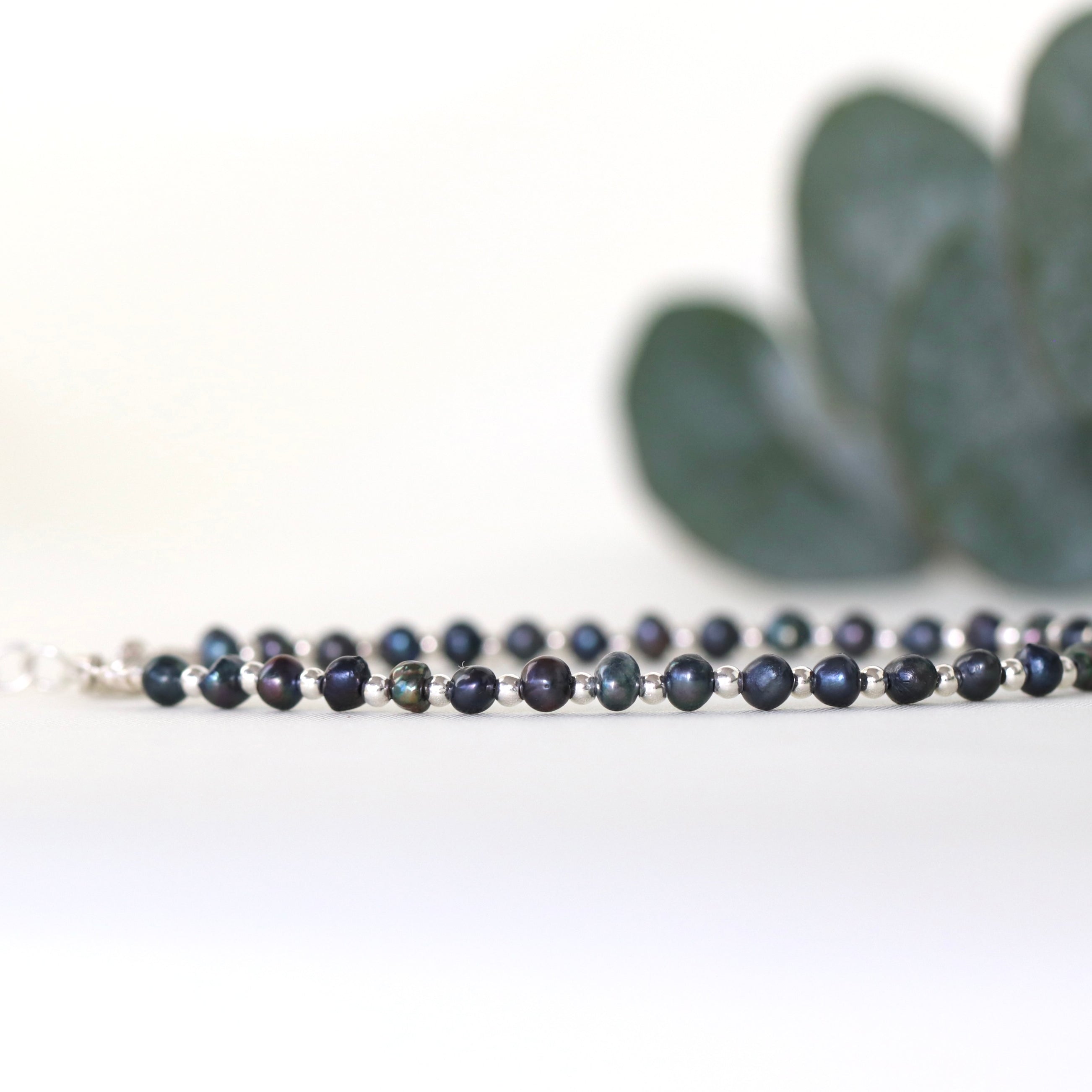 Dainty Tahitian Pearl bracelet, elegant minimalist jewelry with silver accents