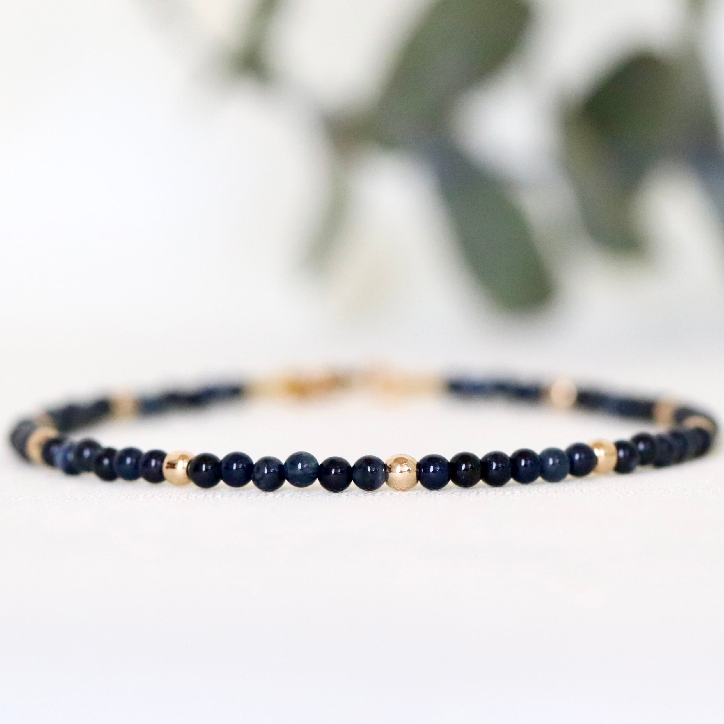 Dark blue Sapphire bracelet with gold-filled beads