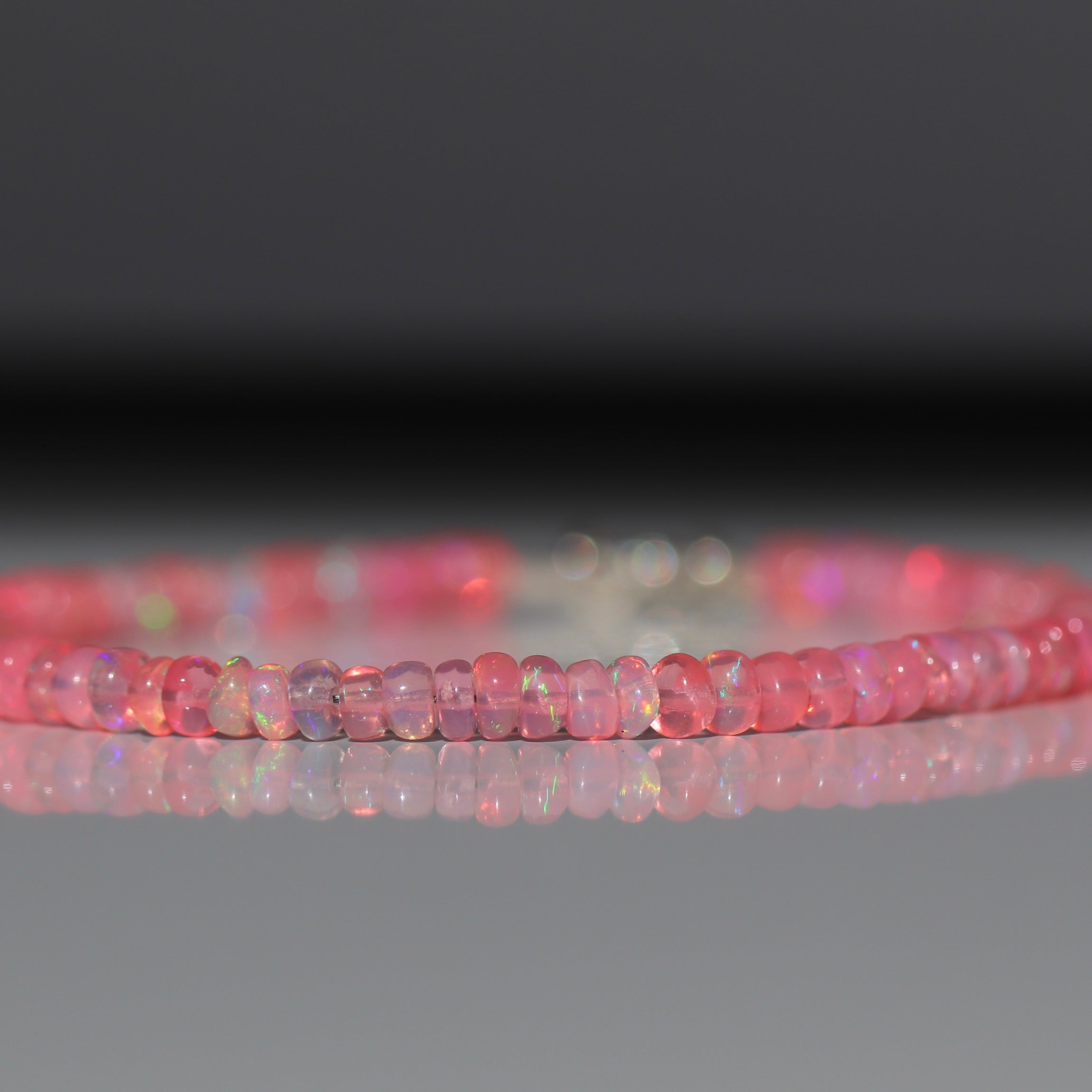 Delicate handmade Fire Pink Opal bracelet, refined style