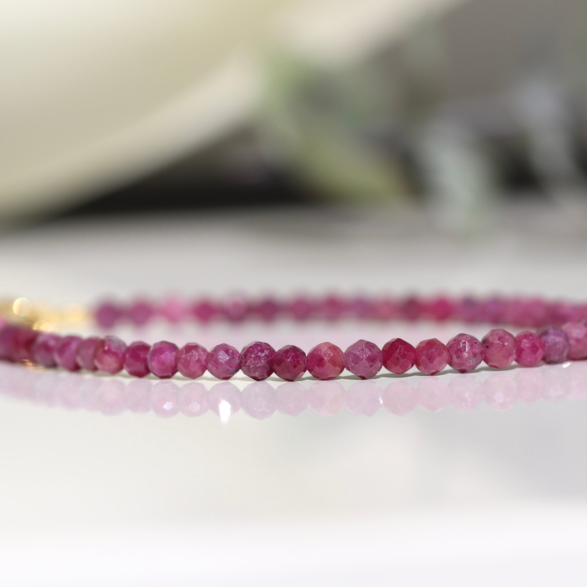 Elegant 3mm Pink Red Ruby bracelet from Oberia Jewelry, a timeless handmade jewelry piece