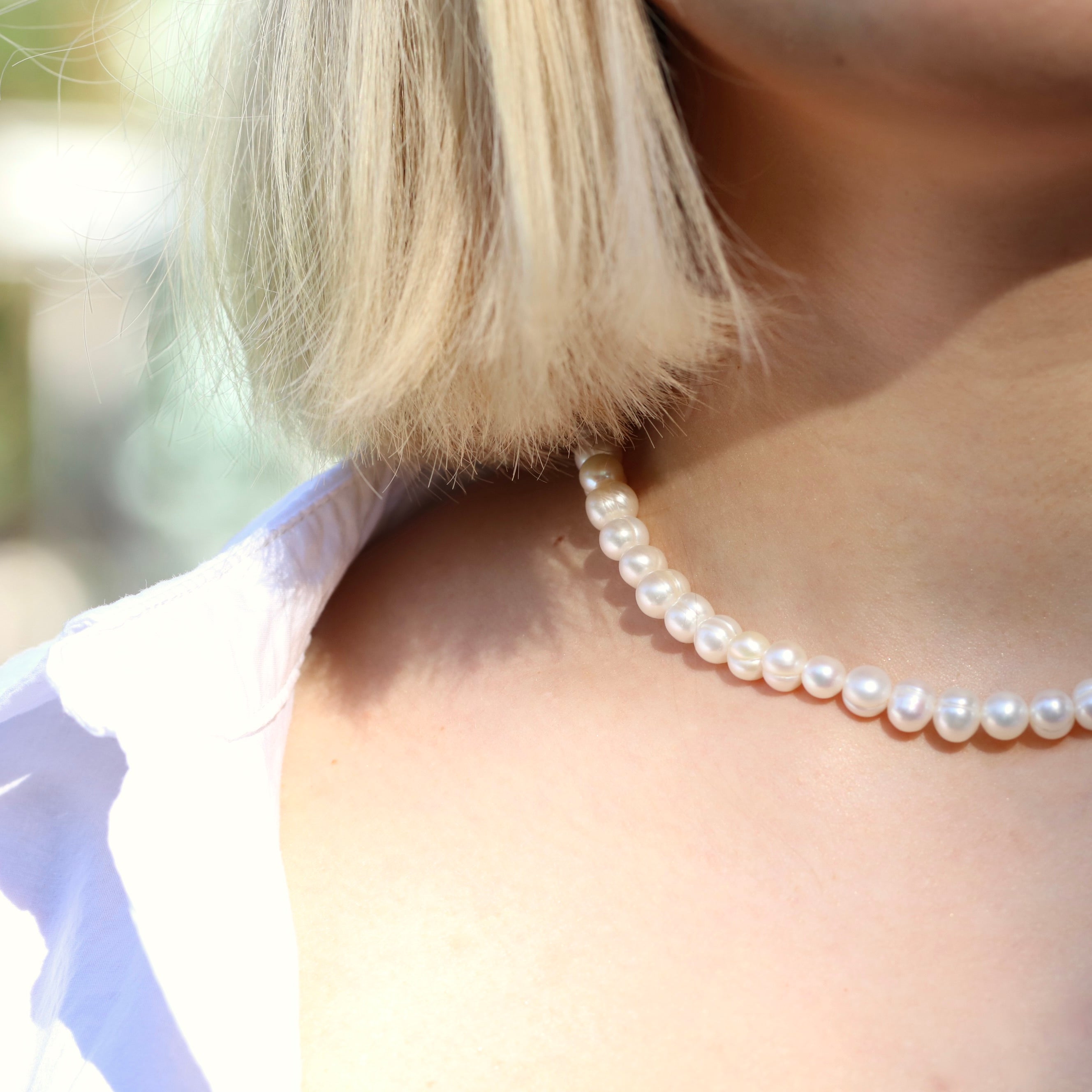 Elegant 8mm Pearl necklace with sterling silver