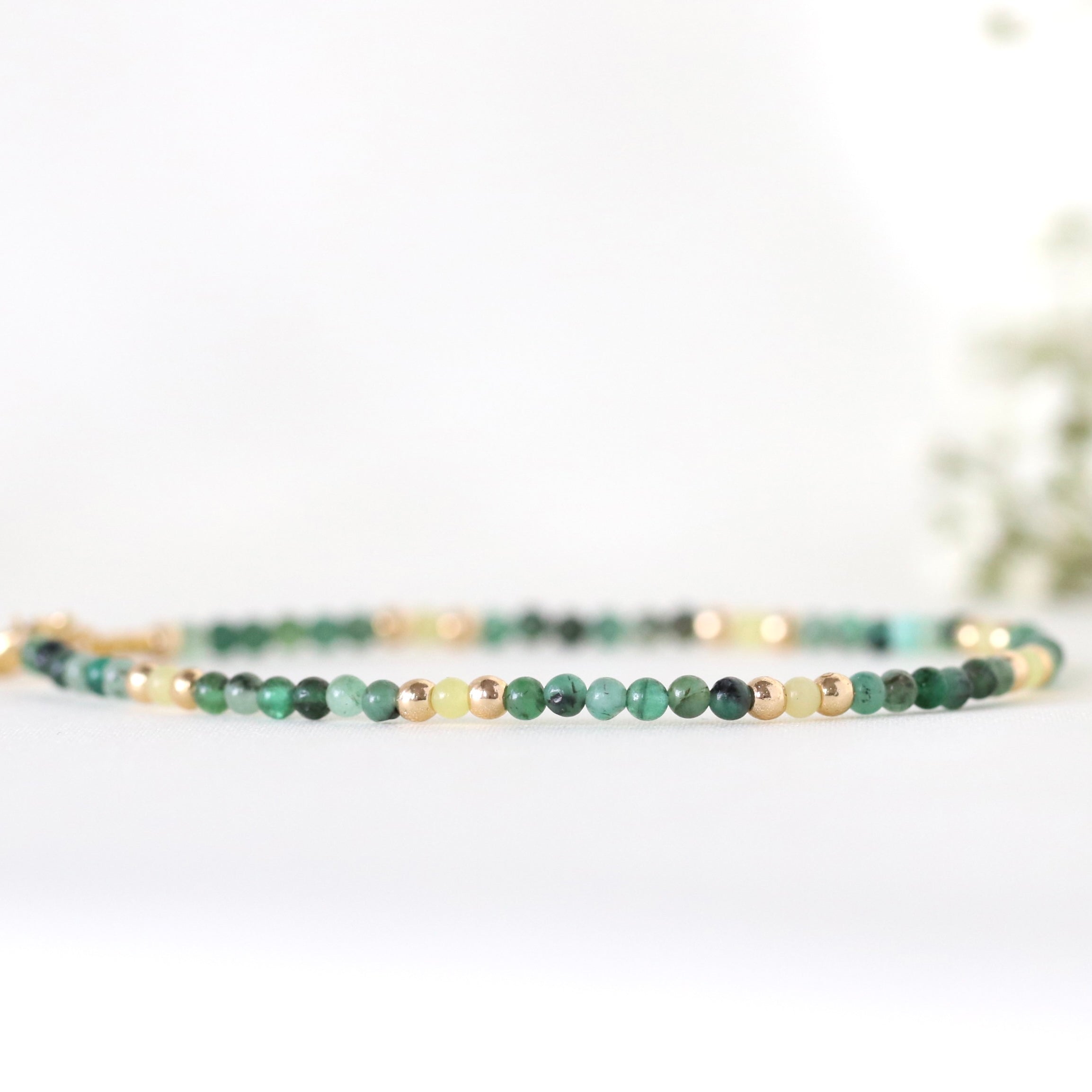 Elegant Tiny Emerald and Lemon Yellow Jade bracelet