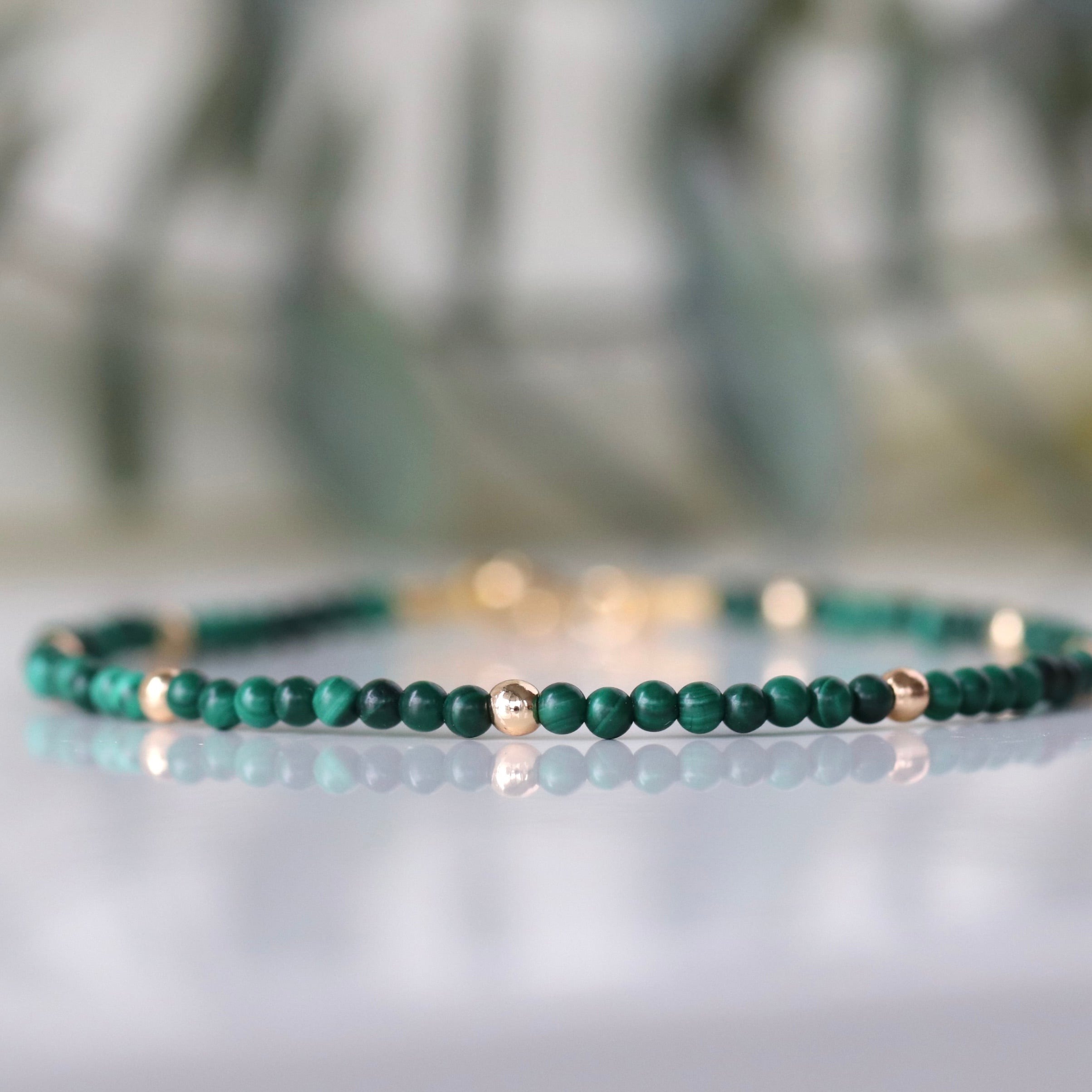 Elegant 14k gold filled malachite bracelet, handmade jewelry