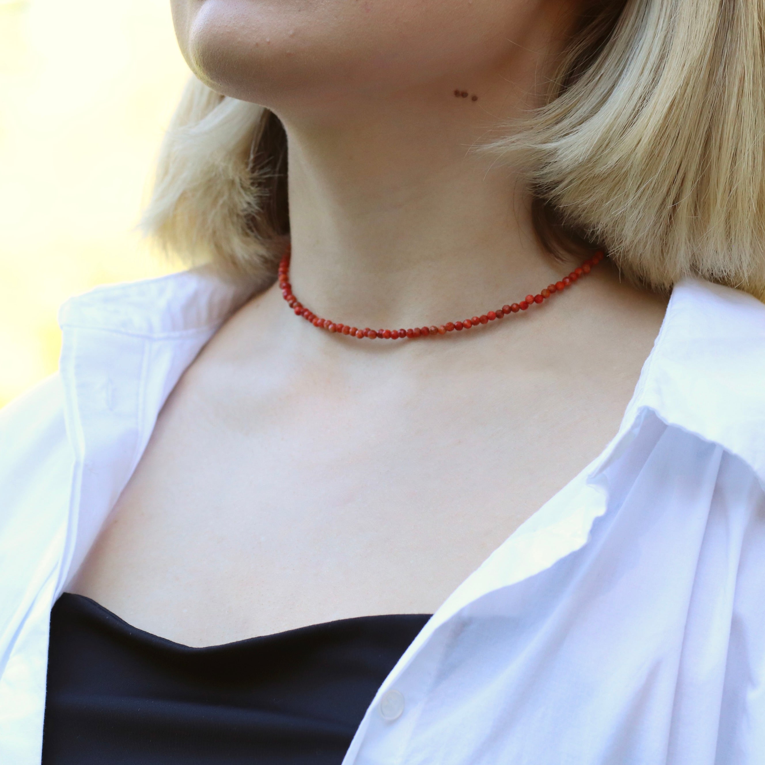 Elegant natural Red Coral necklace, beaded
