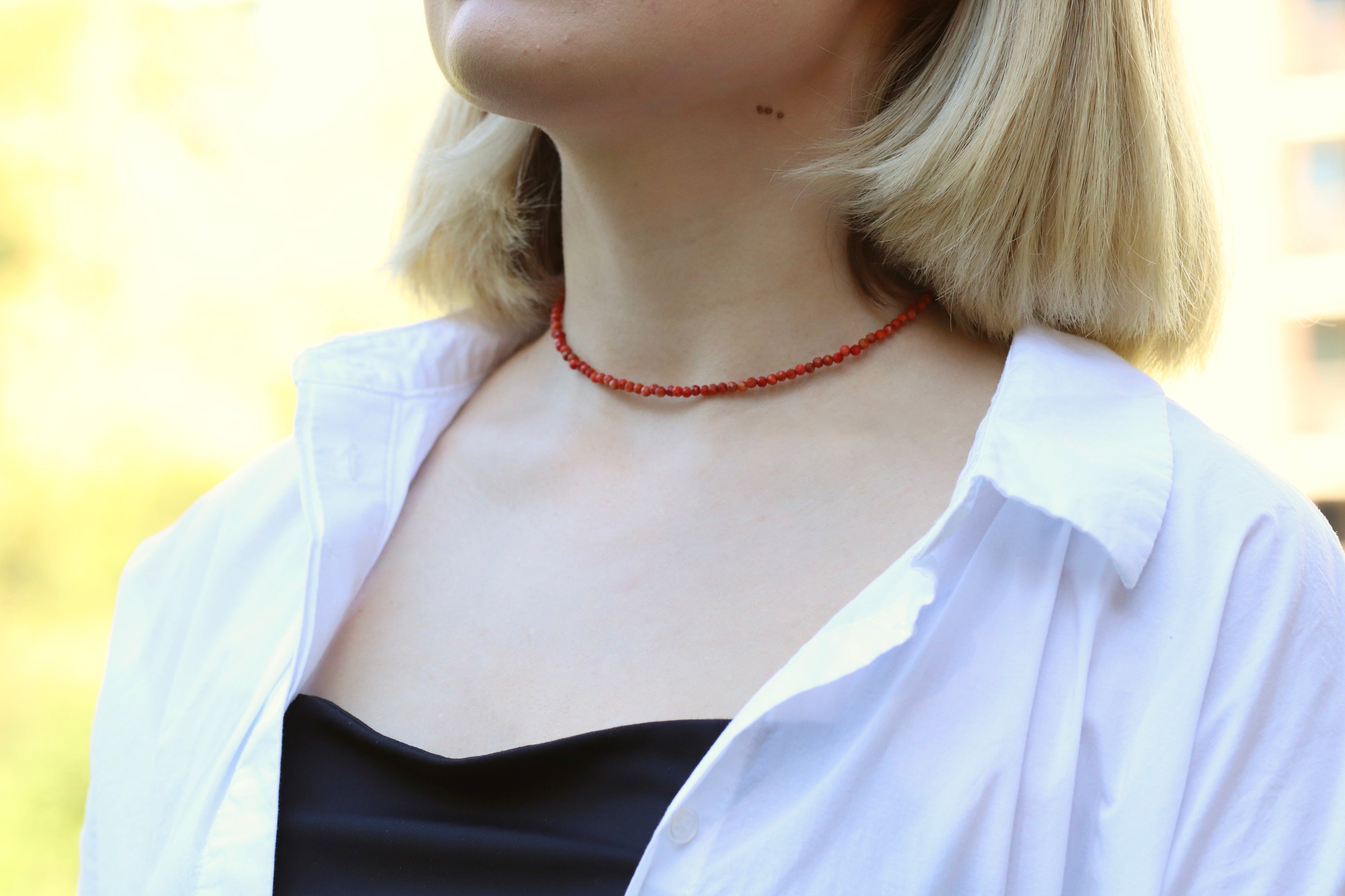 Elegant natural Red Coral necklace, beaded