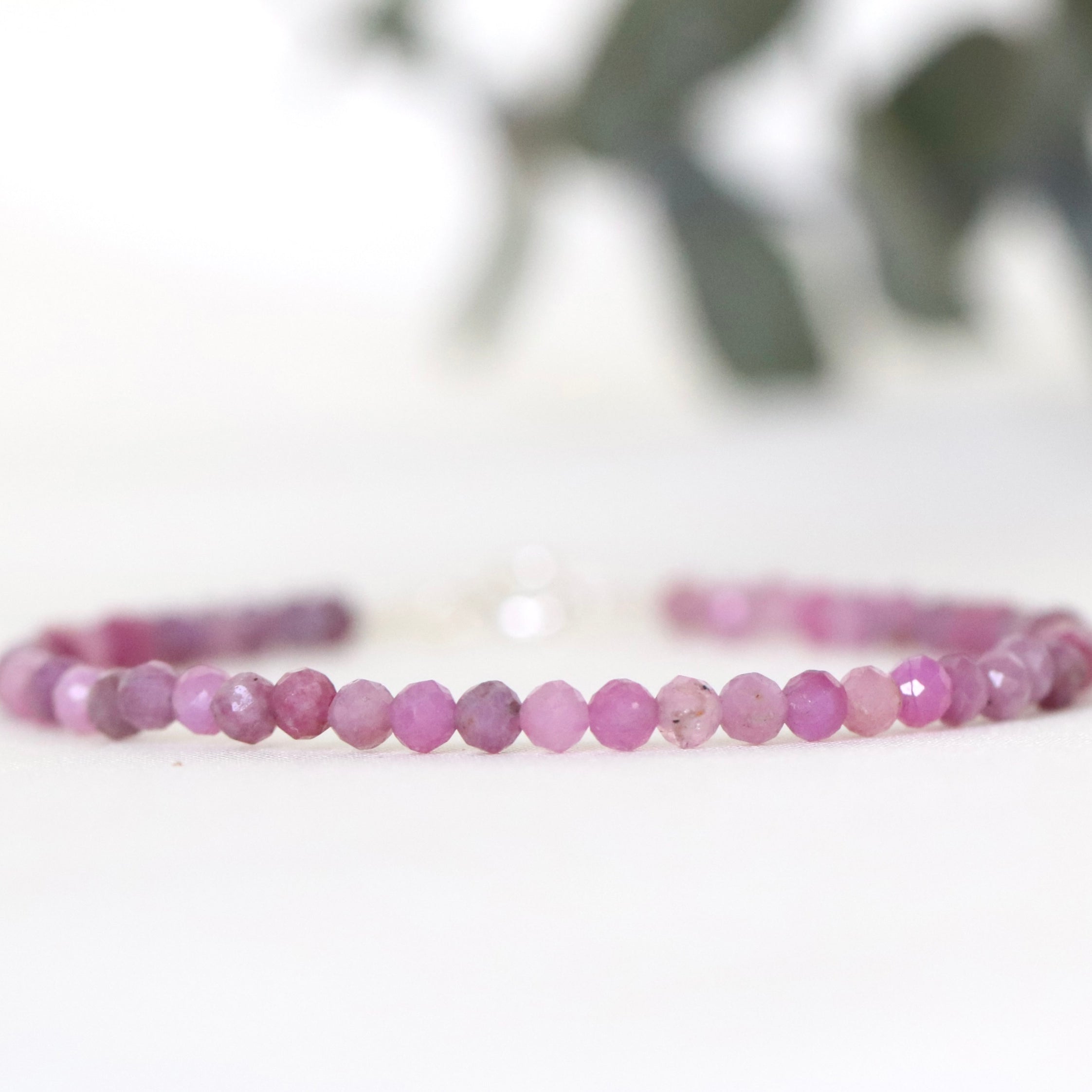 Elegant Pink Ruby bracelet featuring 3mm faceted stones, refined Oberia Jewelry design