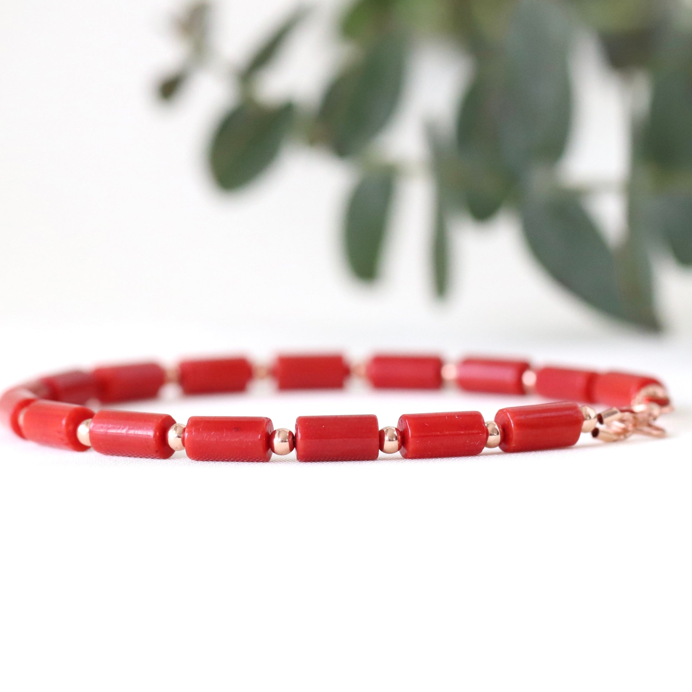 Elegant Red Coral bracelet with rose gold accents