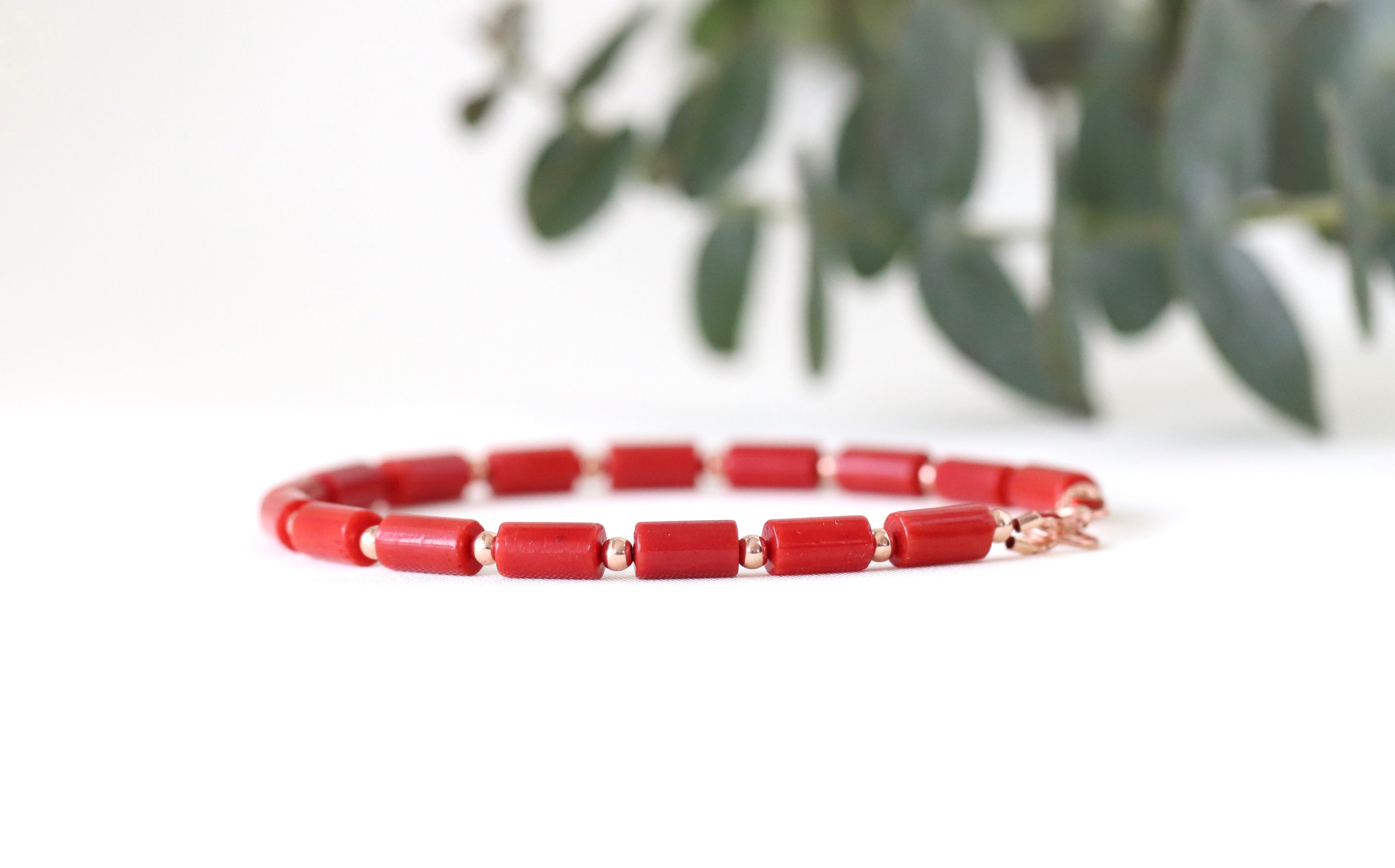 Elegant Red Coral bracelet with rose gold accents