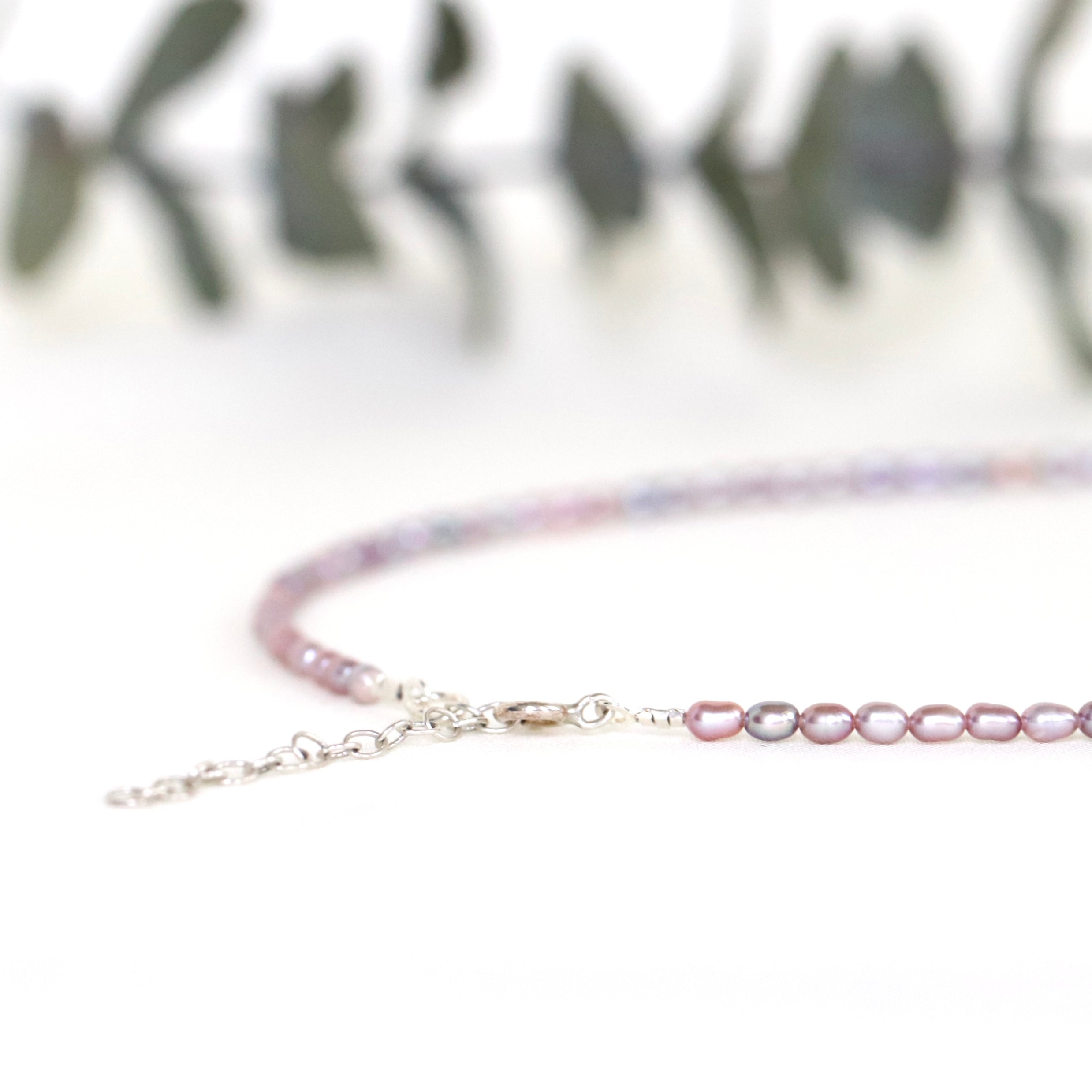 Adjustable extender and clasp detail on handmade freshwater rose pearl necklace, thoughtful gift for bridesmaid or anniversary