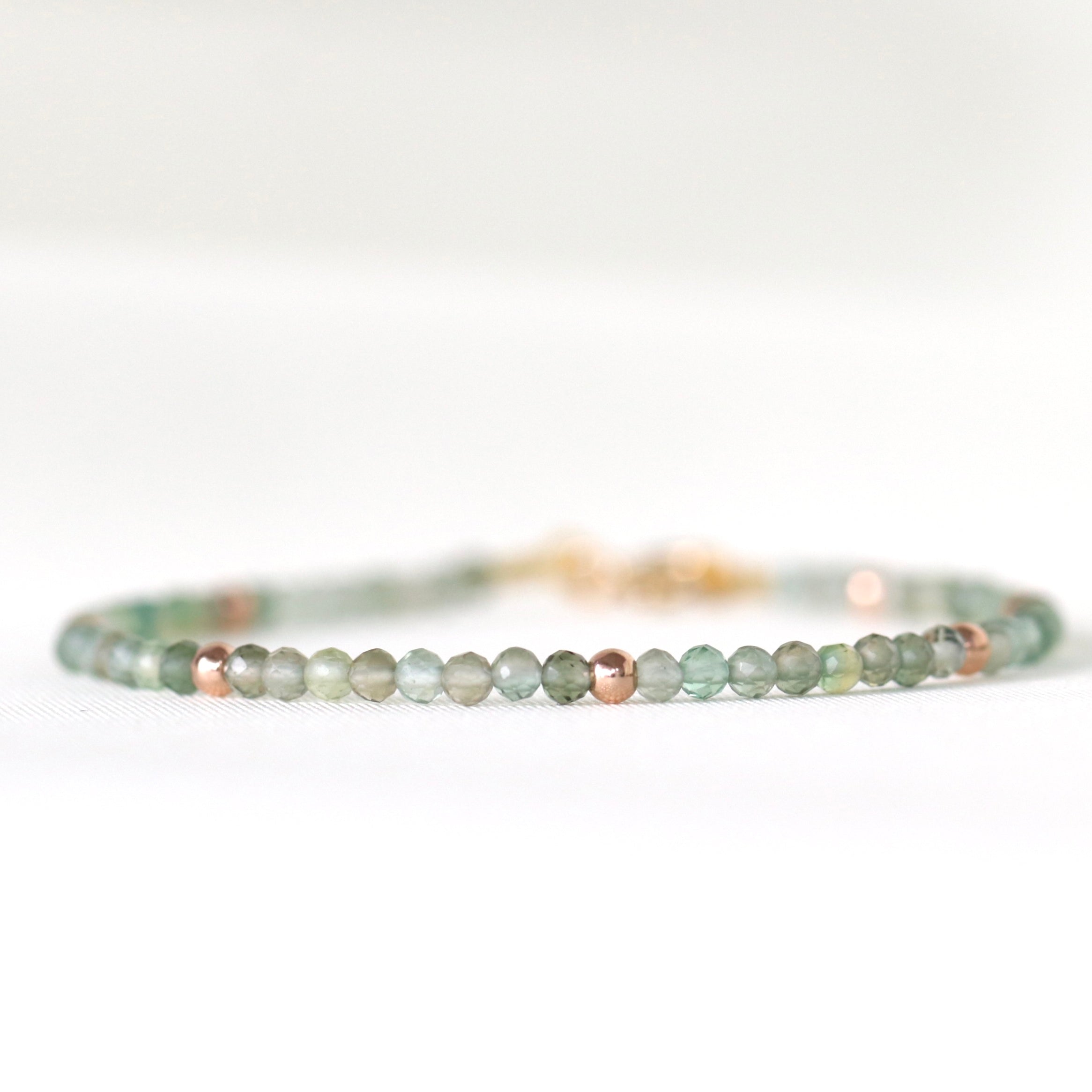 Green Amethyst bracelet with rose gold beads by Oberia Jewelry