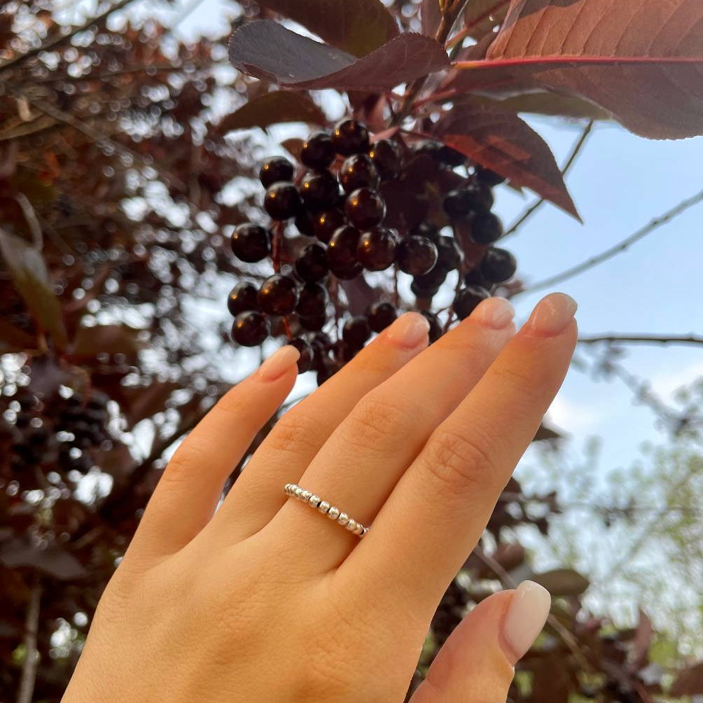 Handmade 14k gold filled and sterling silver beaded stretch ring, dainty minimalist jewelry by Oberia