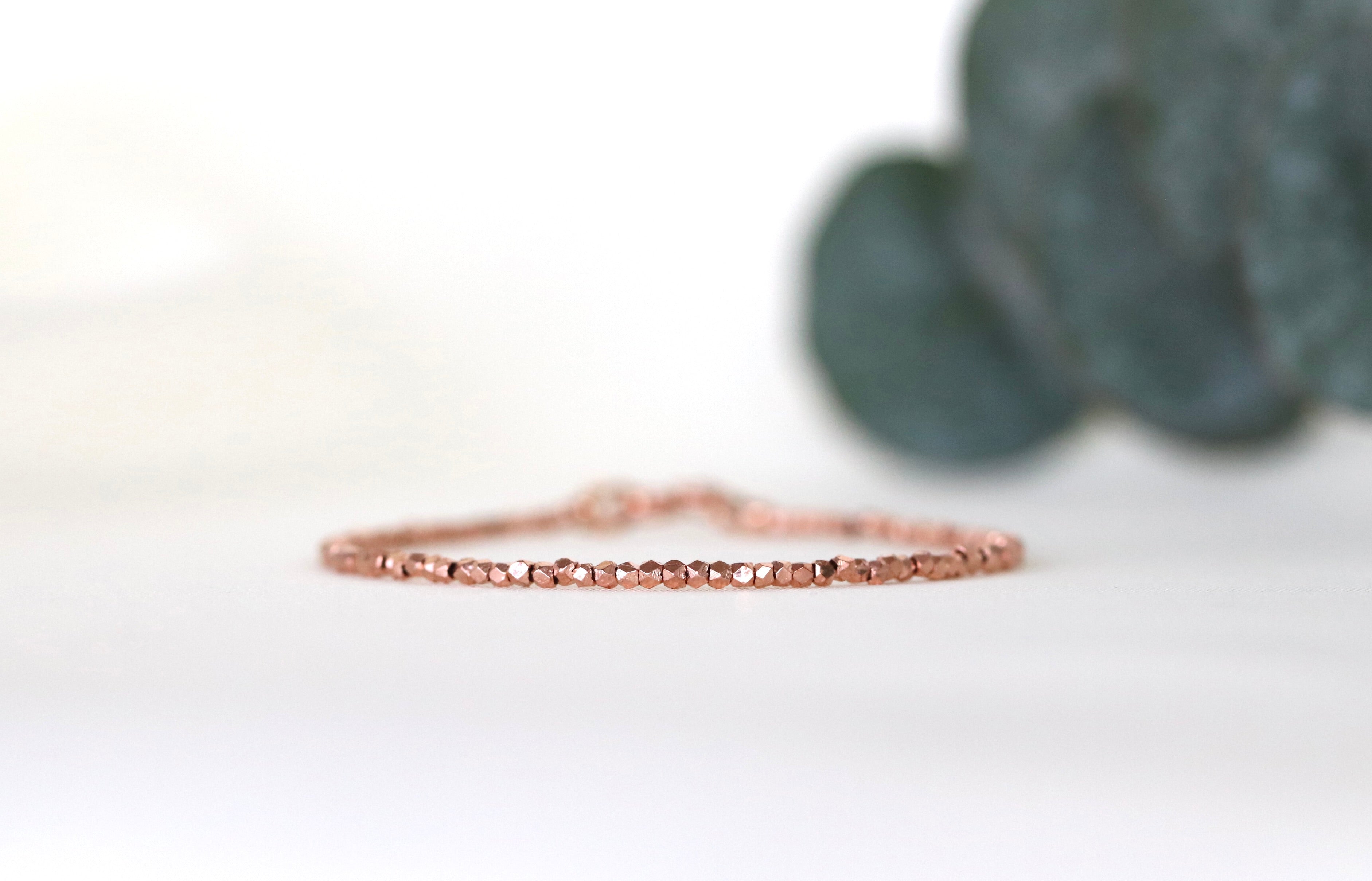 Handmade 24k Rose Gold Vermeil Karen Hill Tribe bead bracelet, elegant minimalist jewelry by Oberia