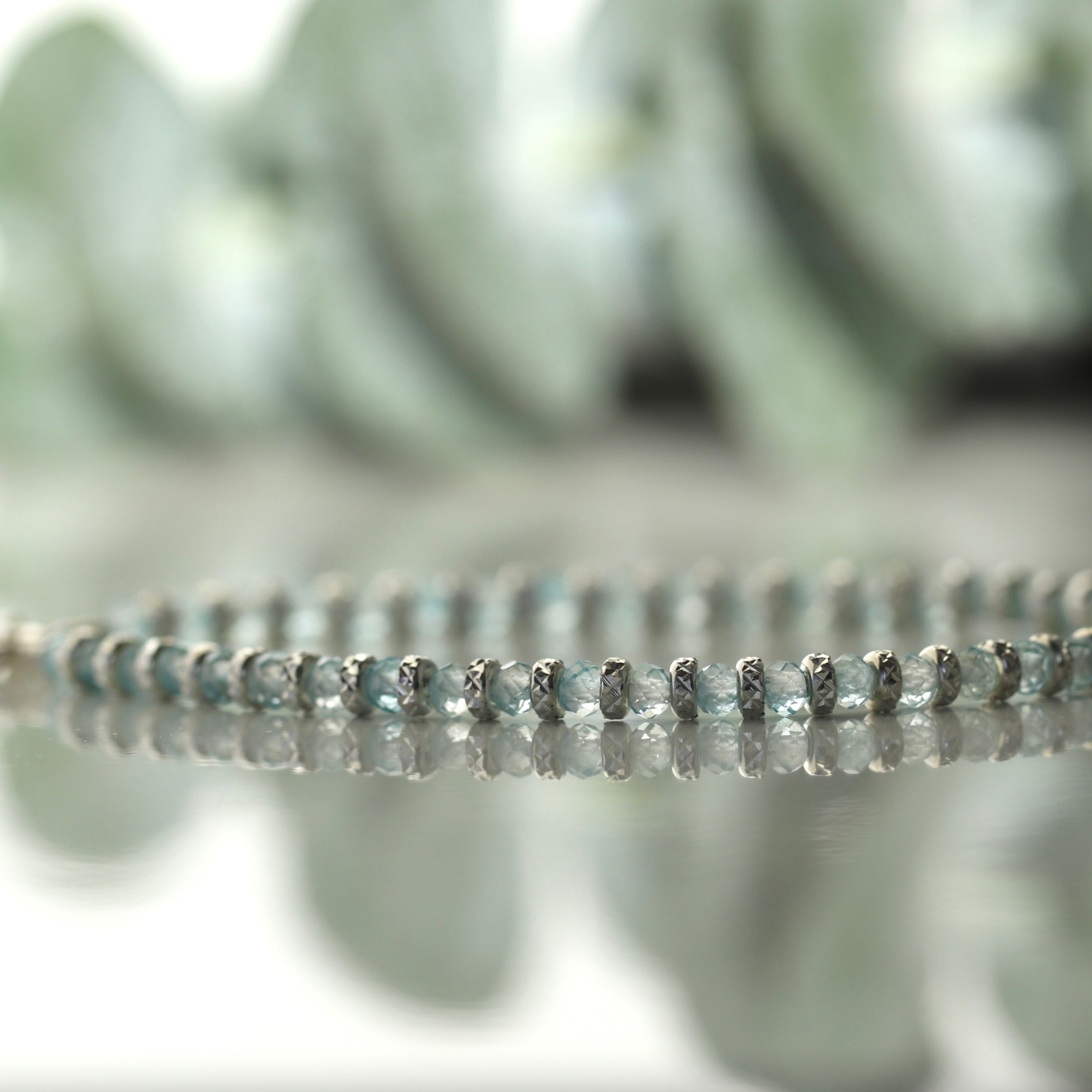 Handmade Blue Topaz bracelet with 925 sterling silver sparkling beads, elegant minimalist jewelry by Oberia