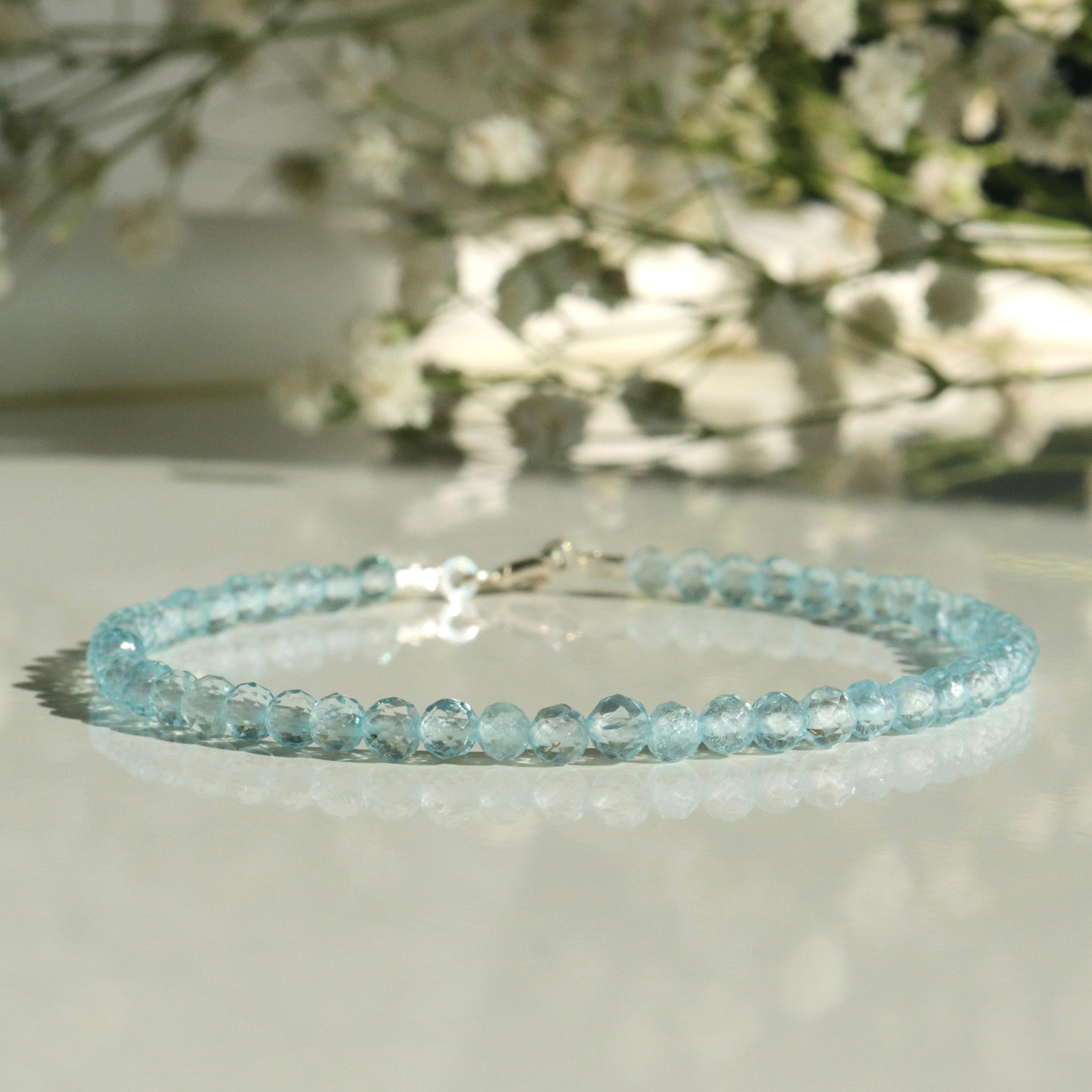 Handmade Blue Topaz bracelet, dainty minimalist jewelry by Oberia Jewelry