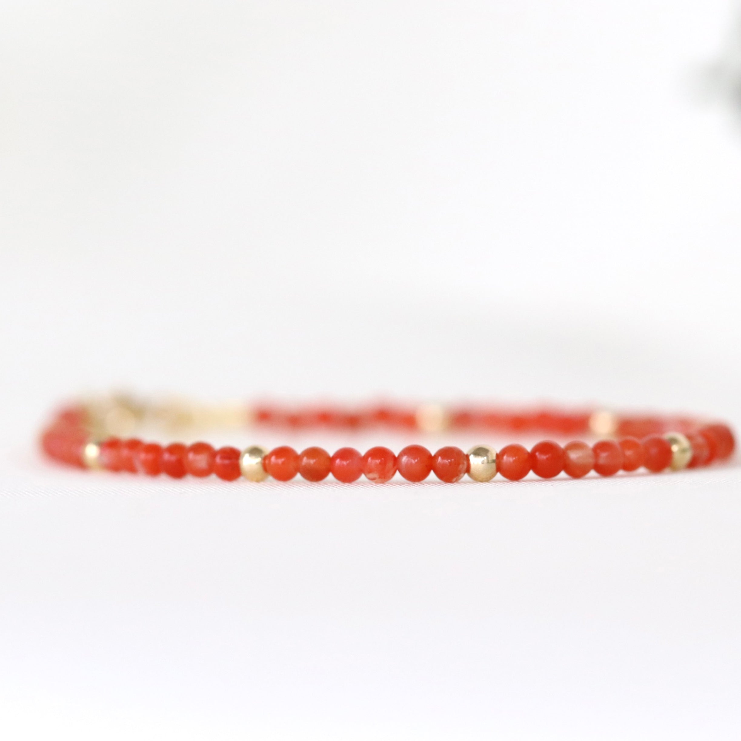 Handmade Carnelian bracelet with 14k gold filled beads, elegant minimalist jewelry by Oberia