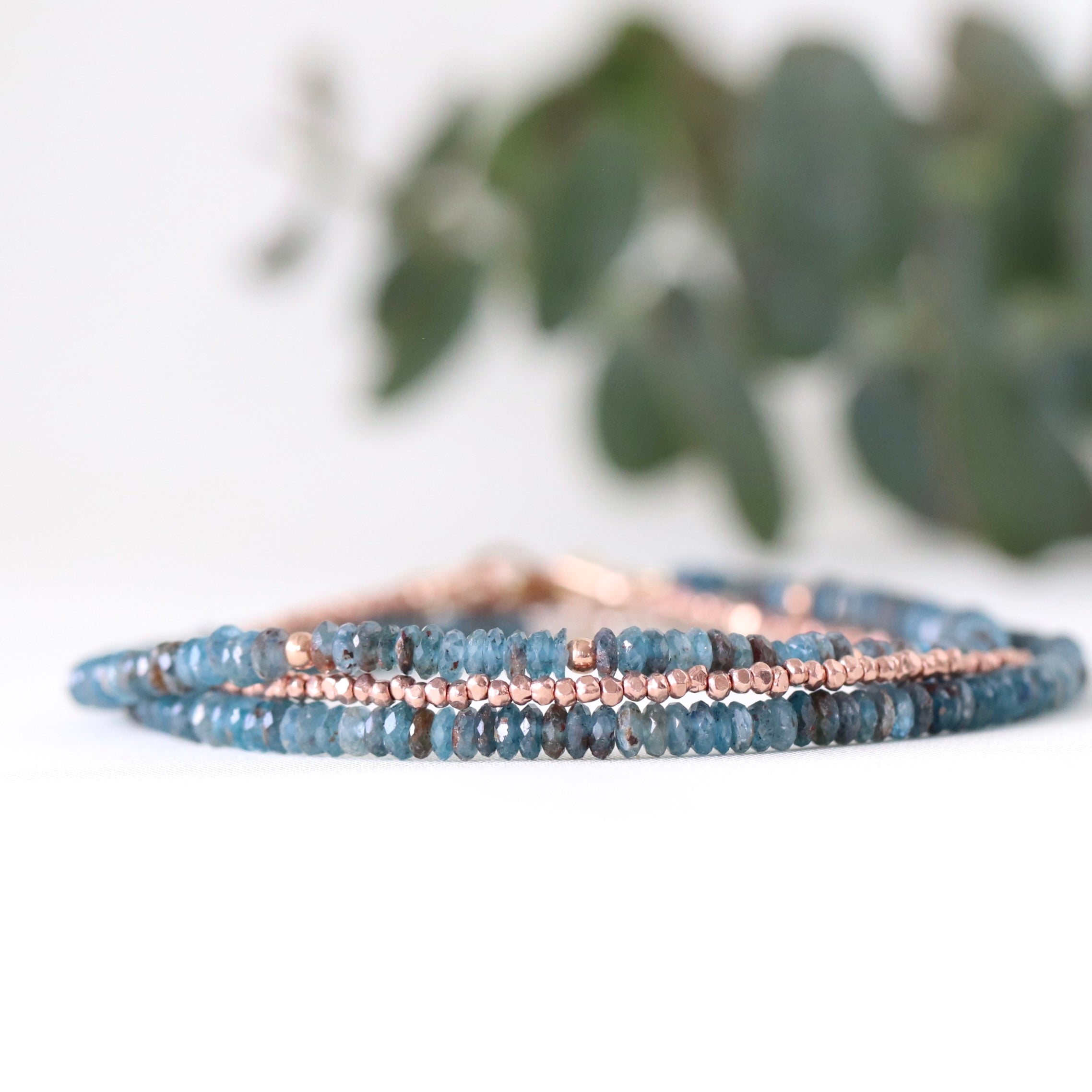 Handmade Dark Teal Blue Kyanite bracelet, dainty minimalist jewelry by Oberia Jewelry