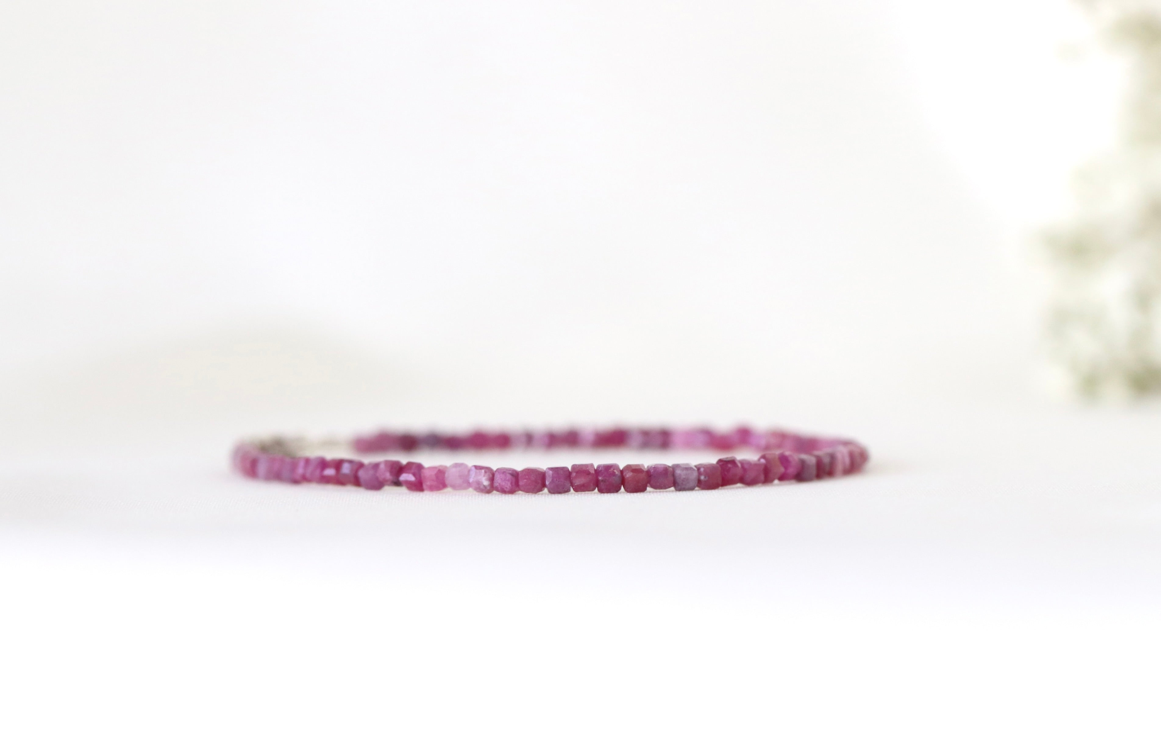 Handmade delicate Ruby bracelet, elegant minimalist jewelry by Oberia Jewelry