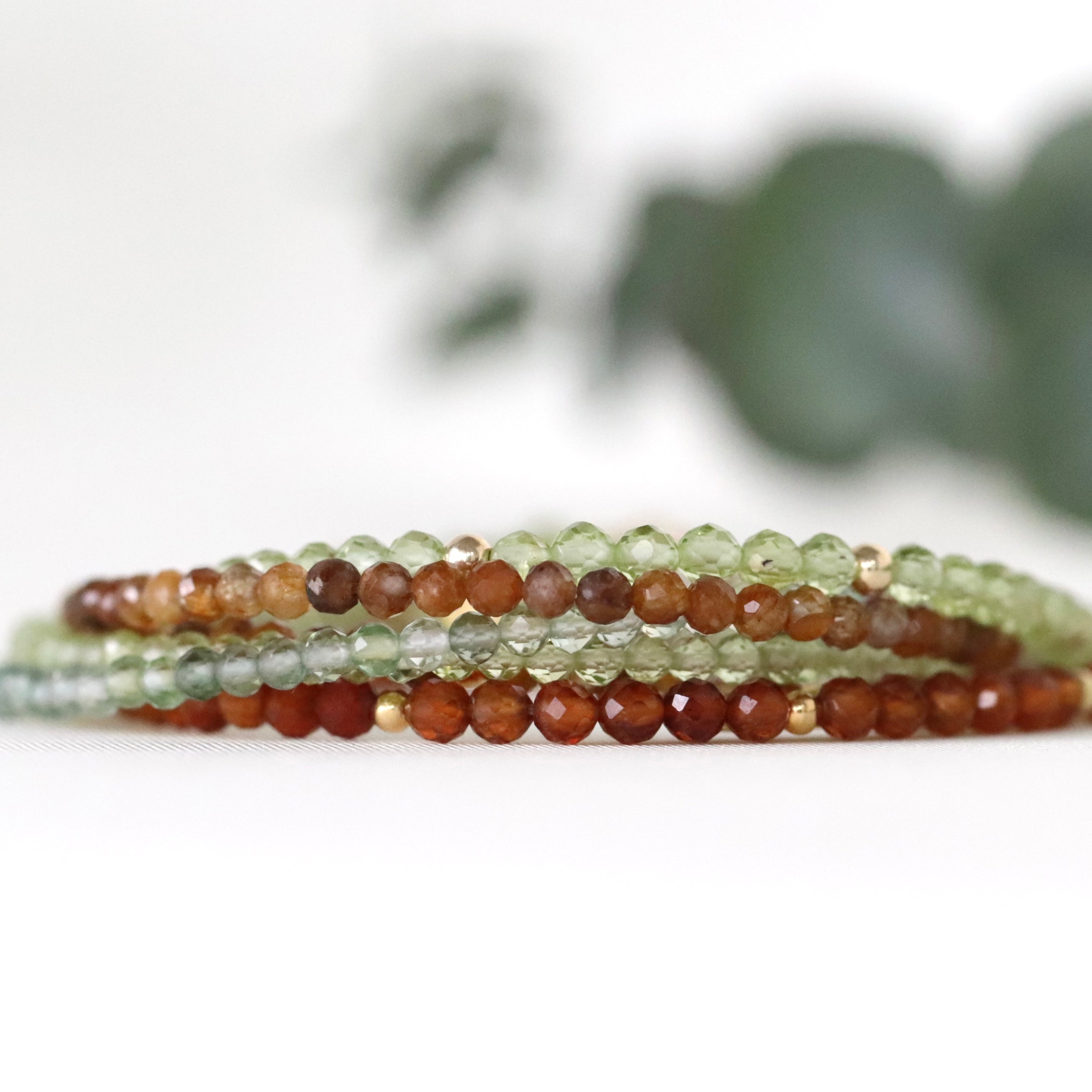 Handmade Green Amethyst bracelet with rose gold filled beads by Oberia Jewelry, elegant and dainty