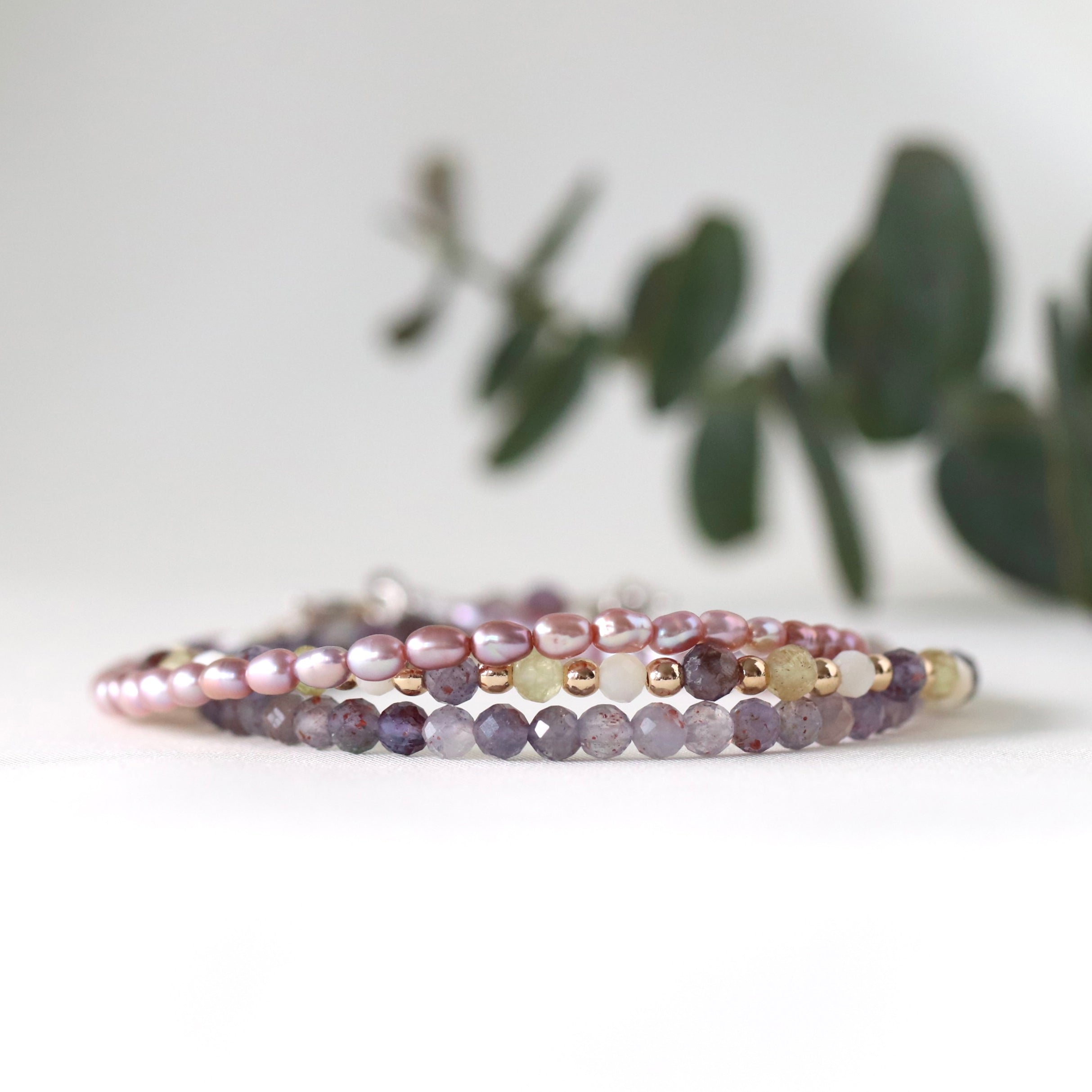 Handmade Iolite bracelet with natural Sunstone inclusions, elegant minimalist jewelry by Oberia