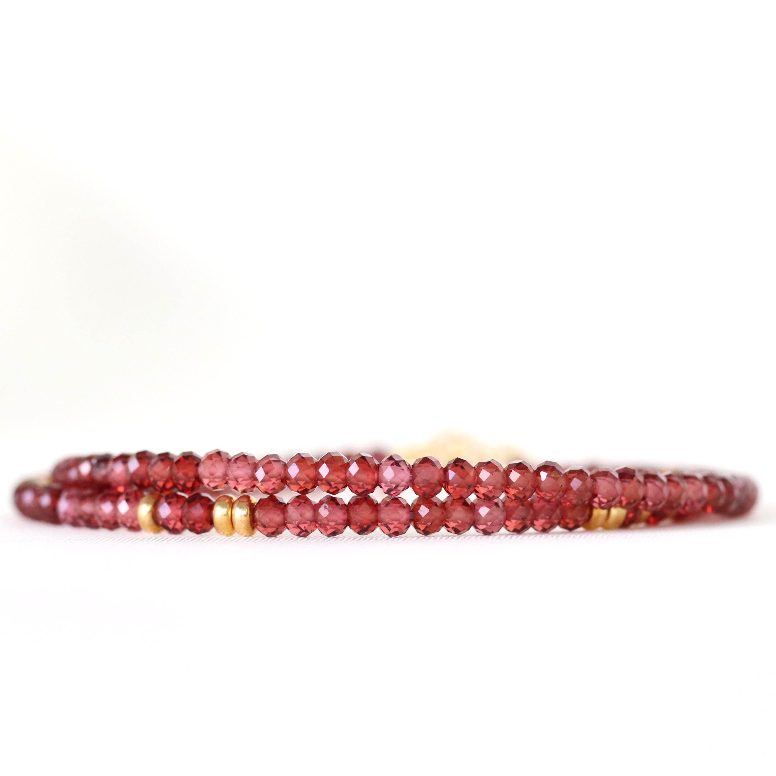 Handmade Malaya Garnet 3mm AAAA+ bracelet with 24k gold vermeil or sterling silver, dainty jewelry by Oberia