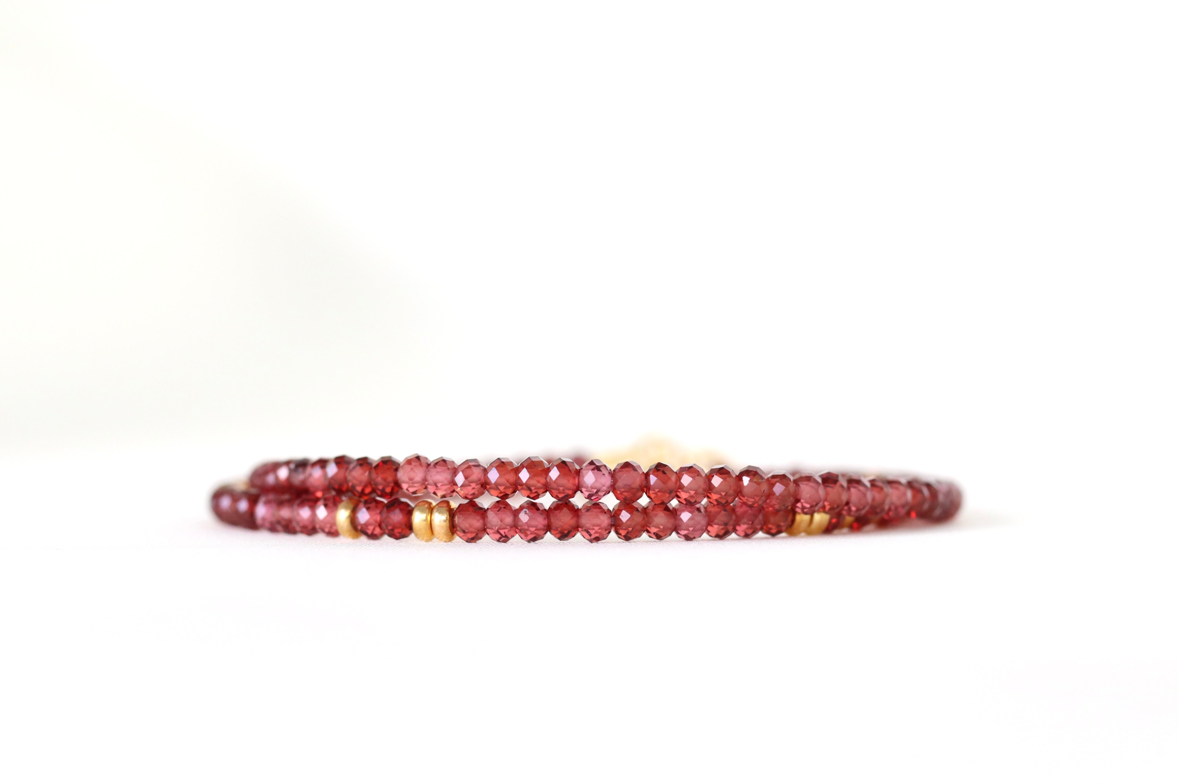 Handmade Malaya Garnet 3mm AAAA+ bracelet with 24k gold vermeil or sterling silver, dainty jewelry by Oberia