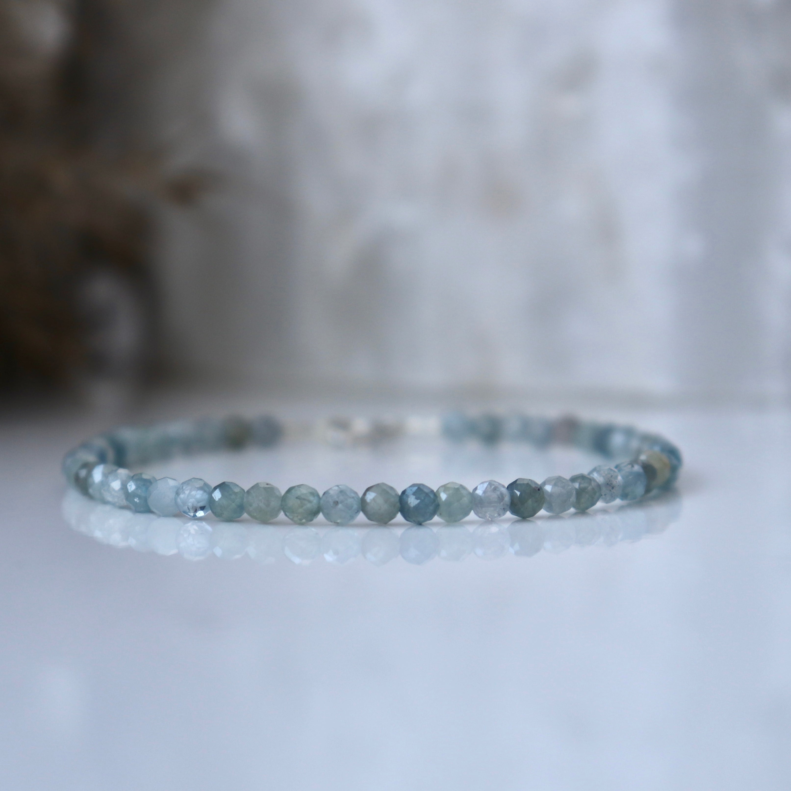 Handmade genuine Montana Sapphire bracelet with 925 sterling silver, dainty minimalist jewelry by Oberia