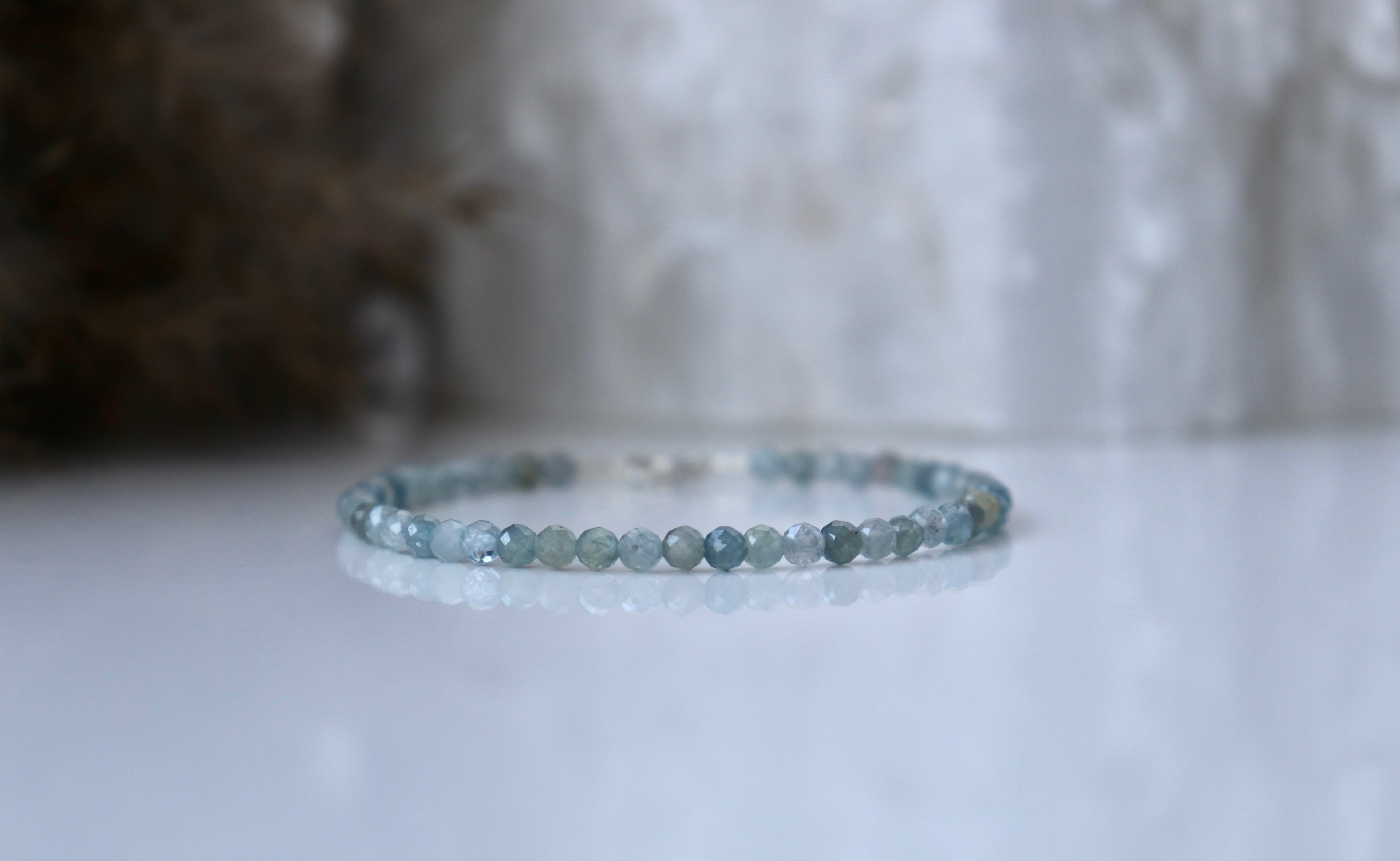 Handmade genuine Montana Sapphire bracelet with 925 sterling silver, dainty minimalist jewelry by Oberia
