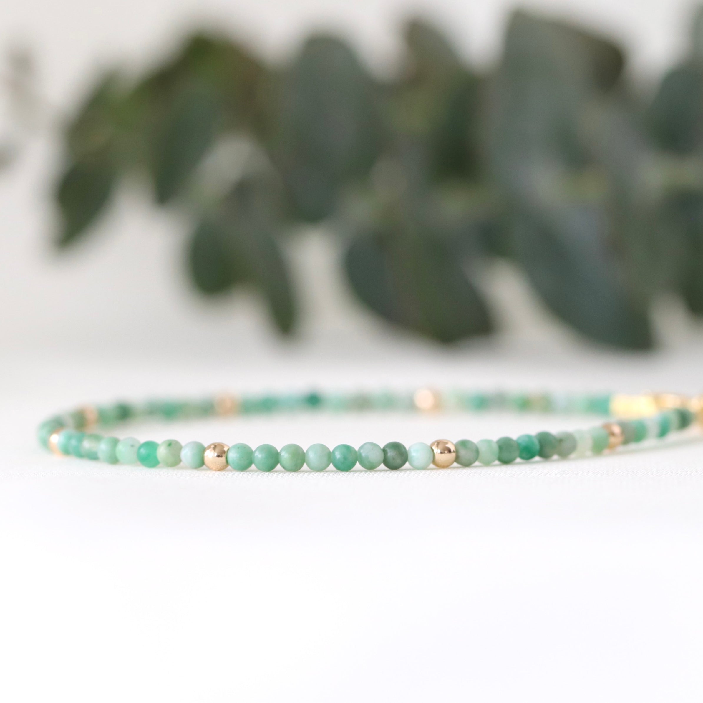 Handmade Qinghai Jade bracelet with 14k gold filled beads, elegant minimalist jewelry by Oberia