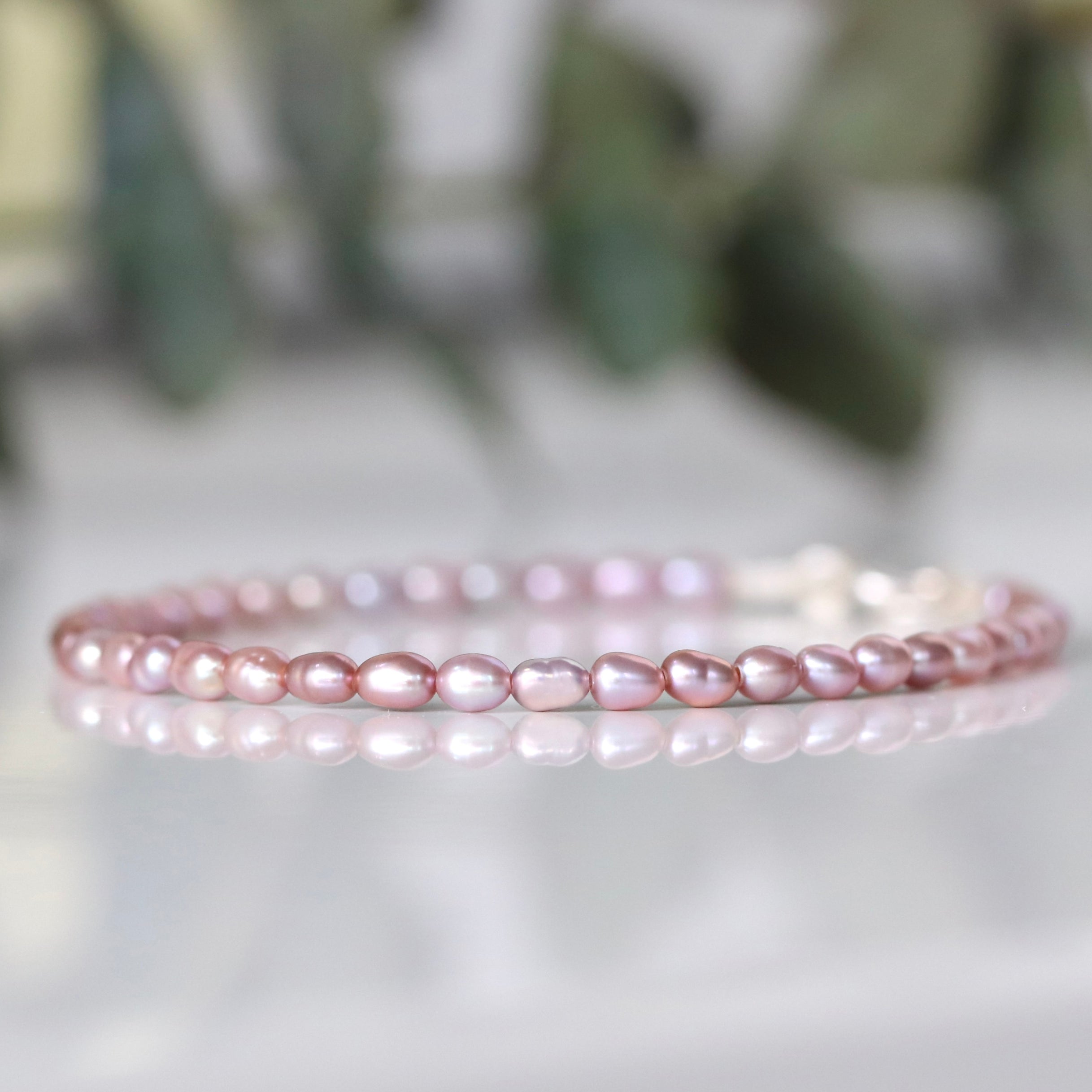Handmade Rice Pink Pearl bracelet with silver