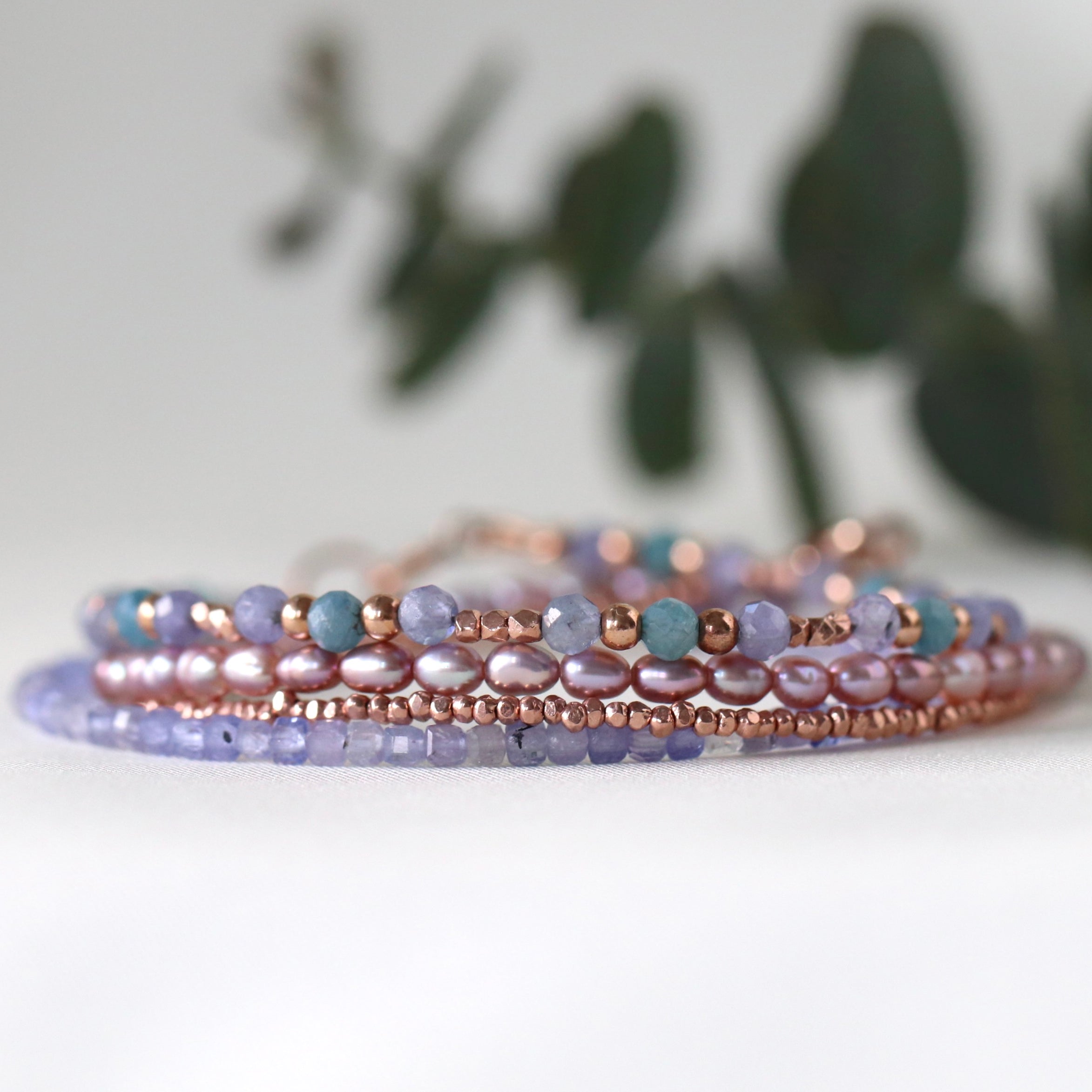 Handmade dainty Rose Freshwater Pearl bracelet 2-3mm with sterling silver, elegant jewelry by Oberia