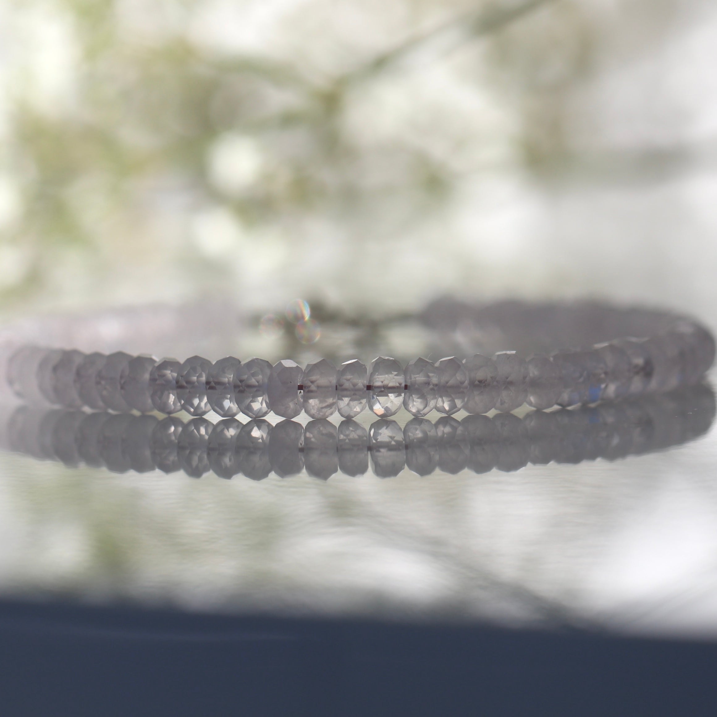 Handmade Rose Quartz 4mm bracelet with 925 sterling silver clasp, dainty minimalist jewelry by Oberia