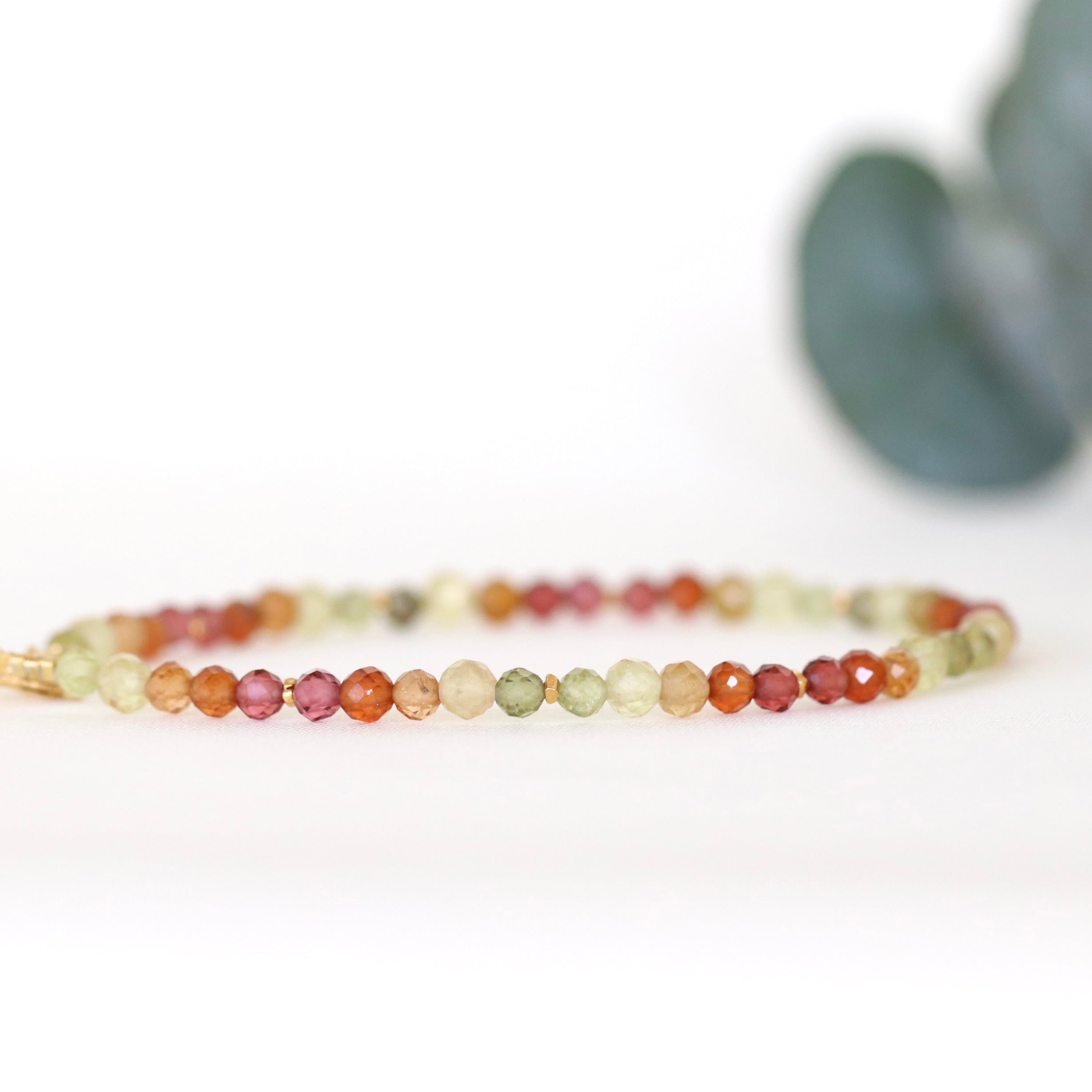 Handmade Yellow Apatite bracelet with Andradite, Spessartine Garnet, Orange Tourmaline & Red Malaya Garnet by Oberia
